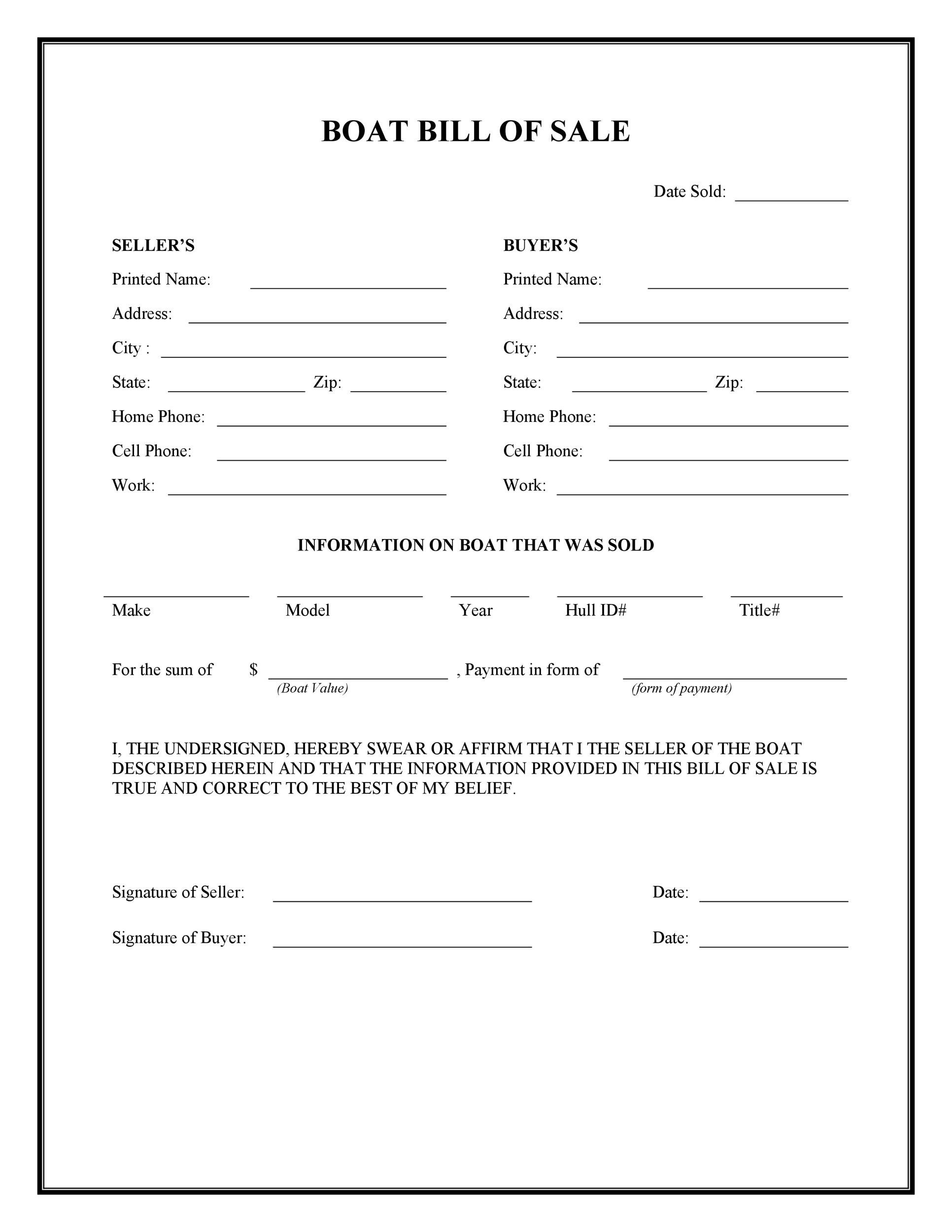 Bill Of Sale Templates Free Printable