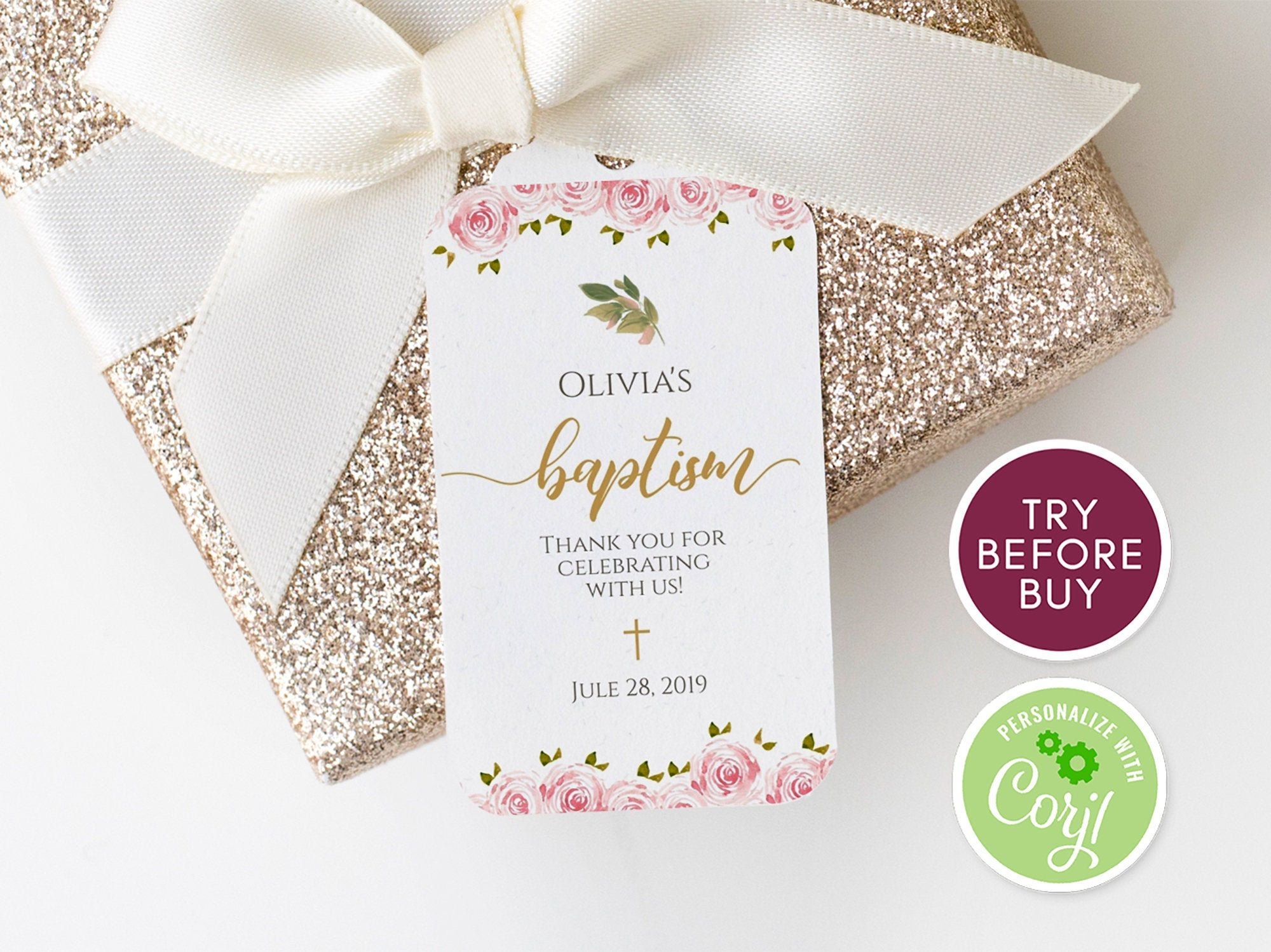 Floral Baptism Tag Baptism Thank You Tag Baptism Favor Tag Printable Baptism Thank You Tag Editable Favor Tag Christening Tag Template