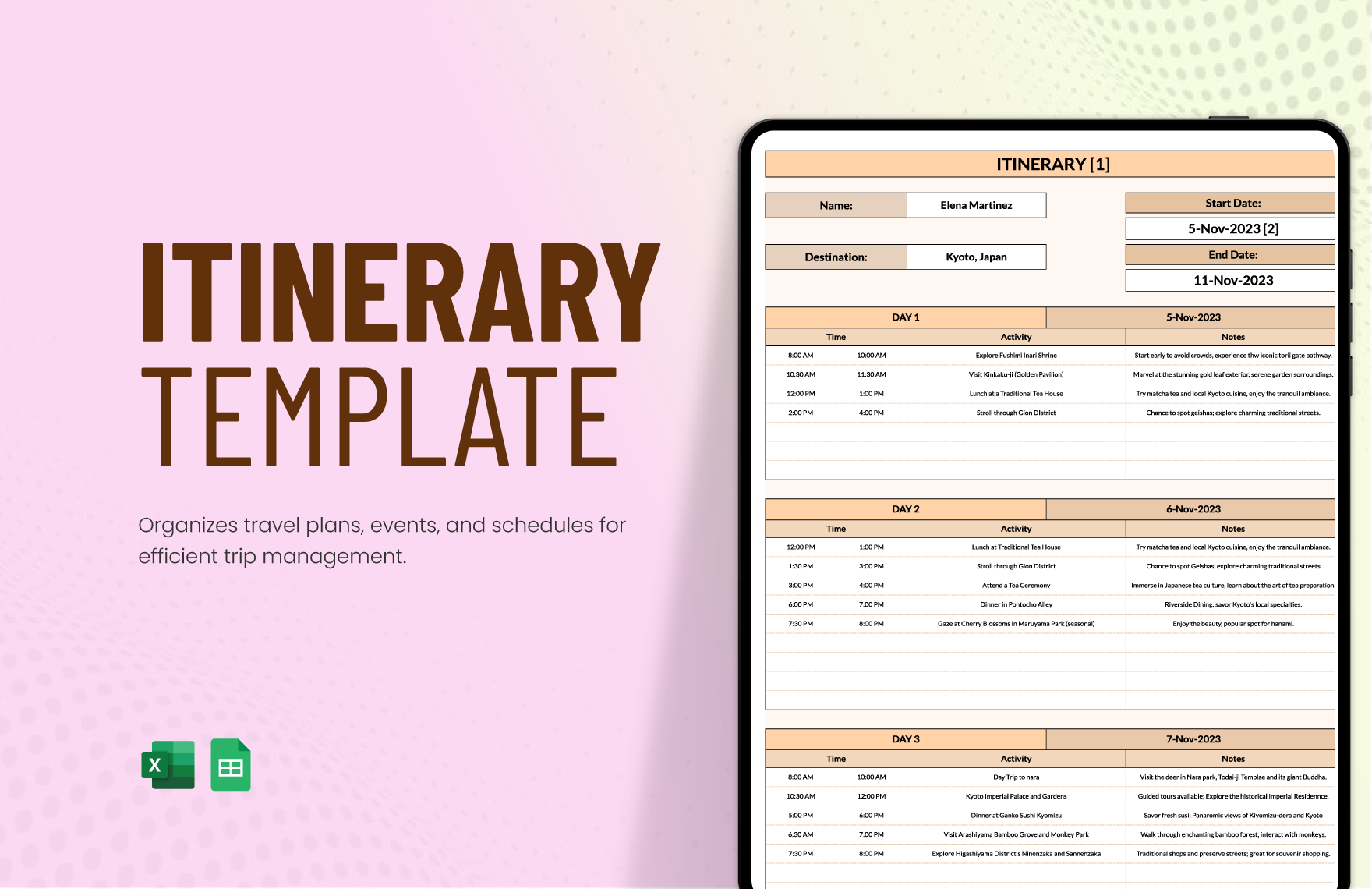 Free Editable Itinerary Templates In Google Sheets To Download