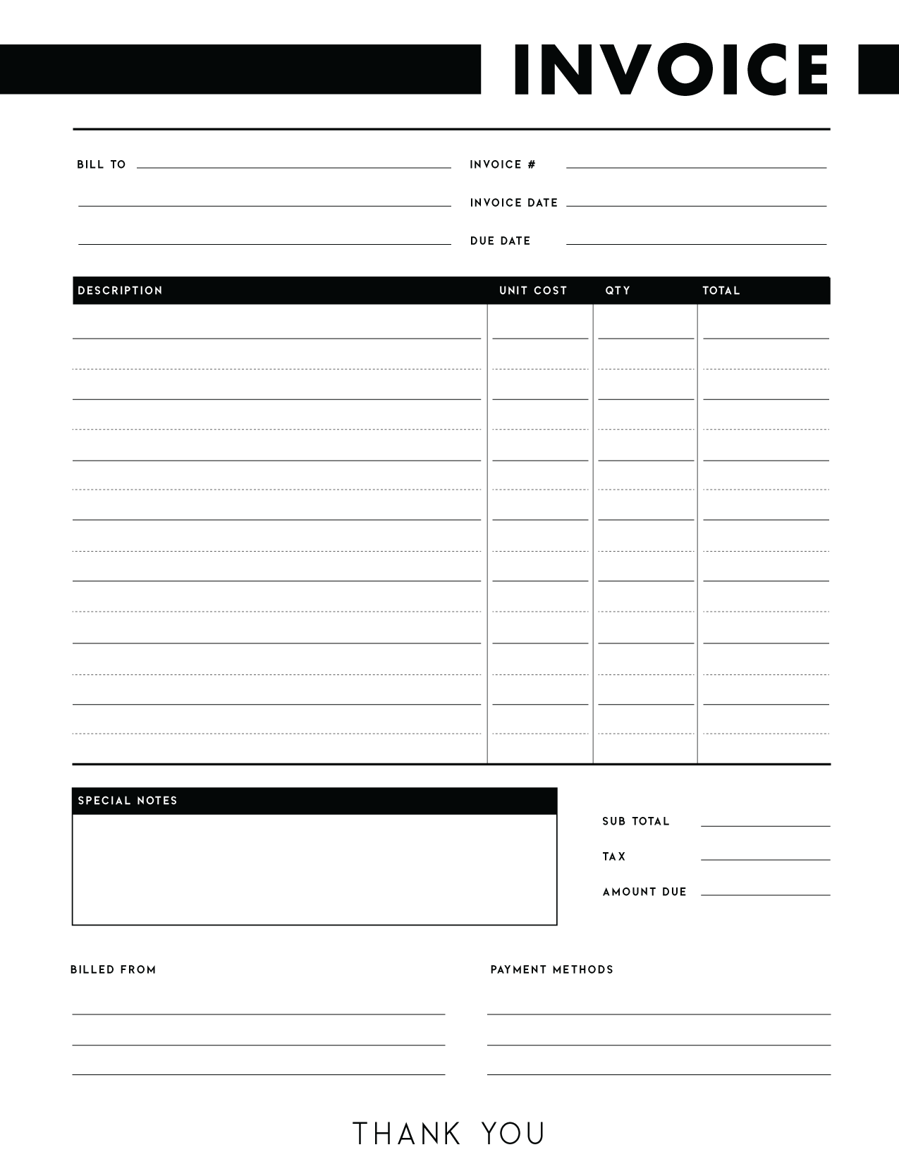 Blank Printable Invoice Templates Free