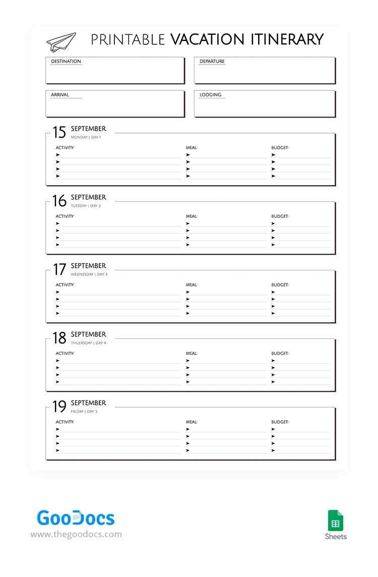Best Free Printable Itinerary Templates