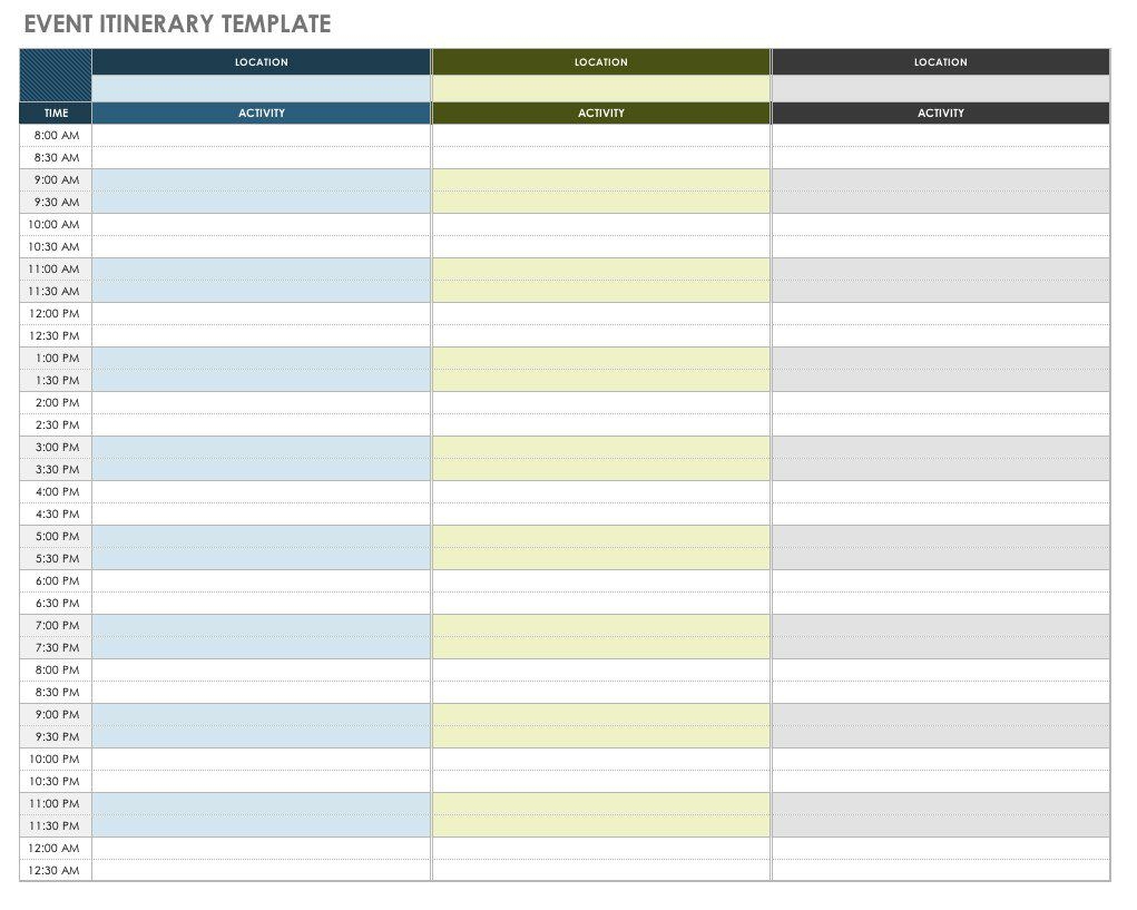 Free Itinerary Templates Smartsheet