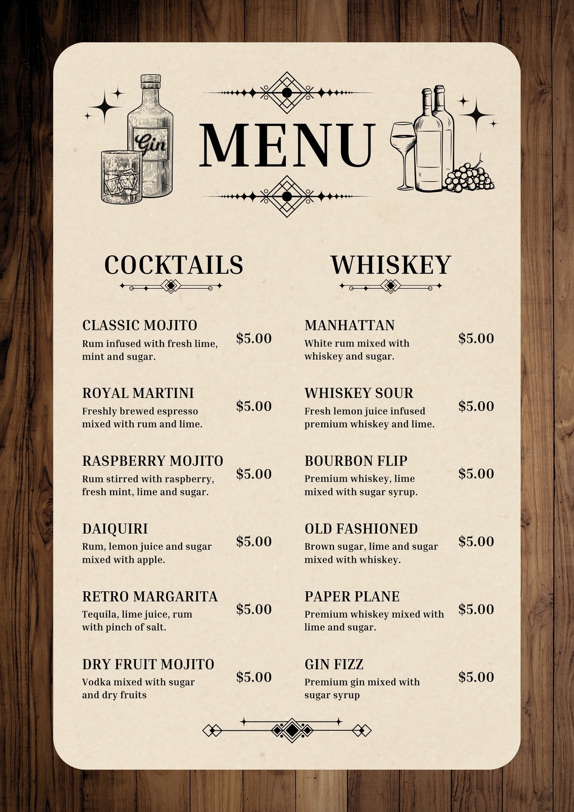 Free Printable Custom Drink Menu Templates Canva