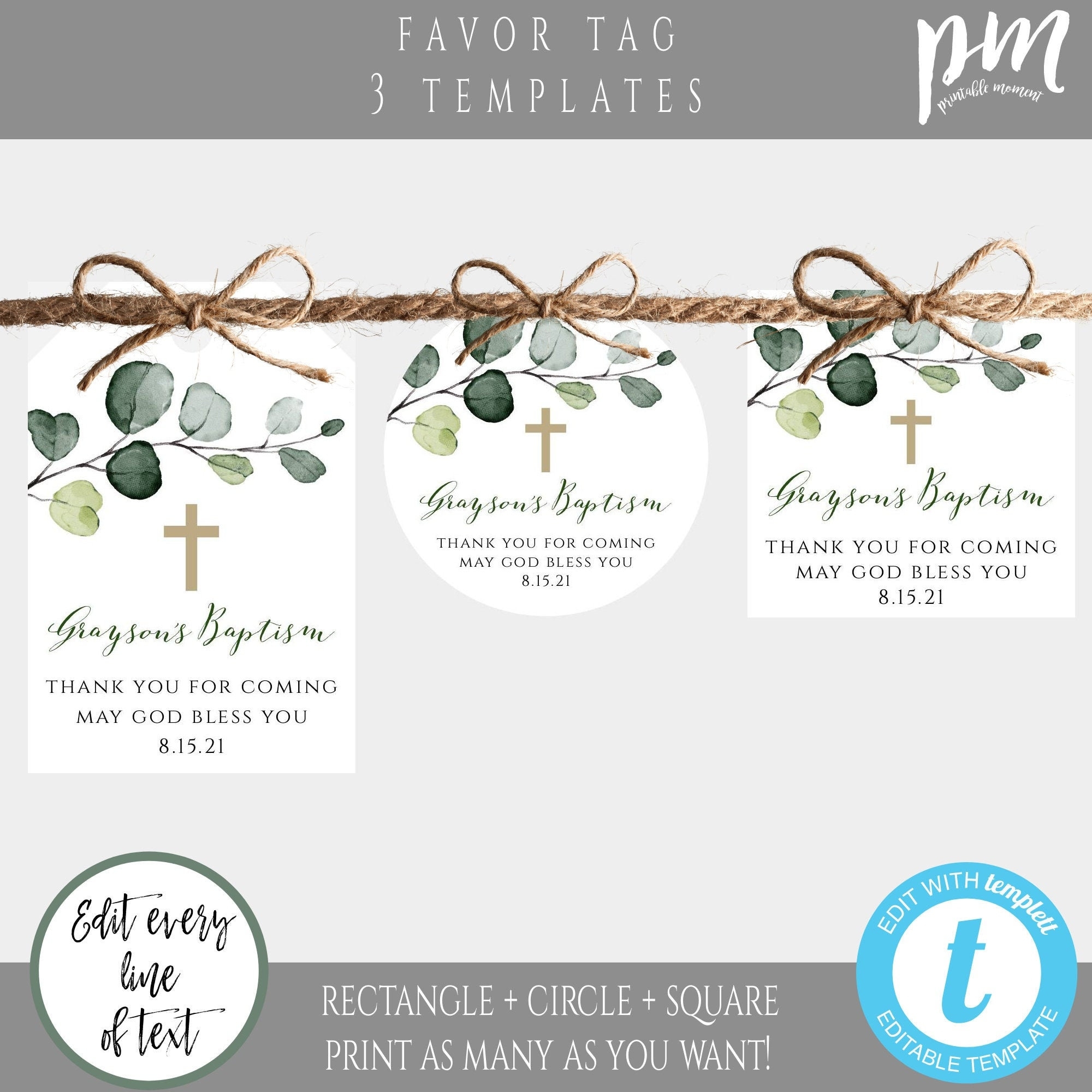 Greenery Baptism Favor Tags Template Gift Tags Printable Tags Personalized Thank You Tag Favor Tag For Communion Welcome Bag Tag BAP8 Etsy