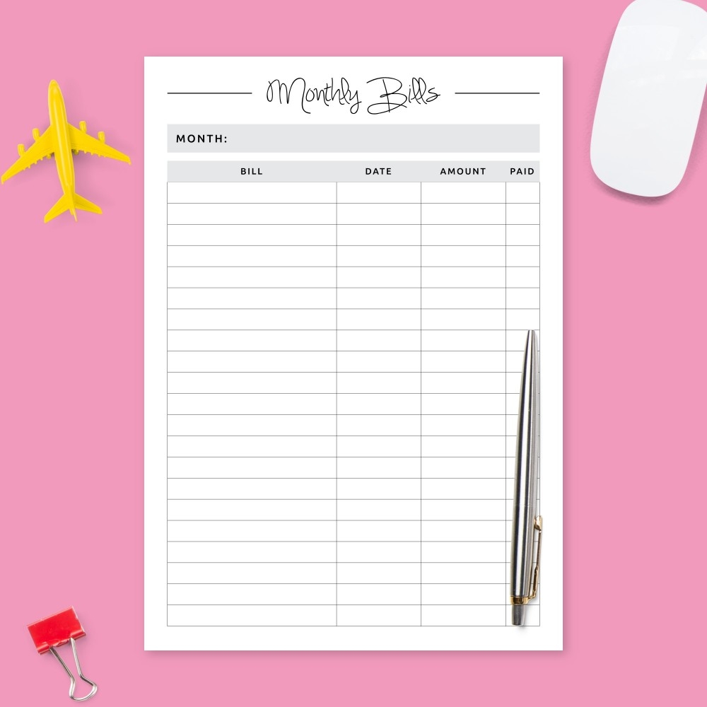 Bill Tracker Templates Free Printable