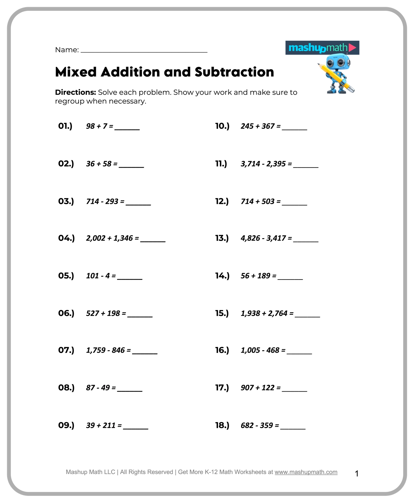 Printable Math Worksheets 4Th Grade