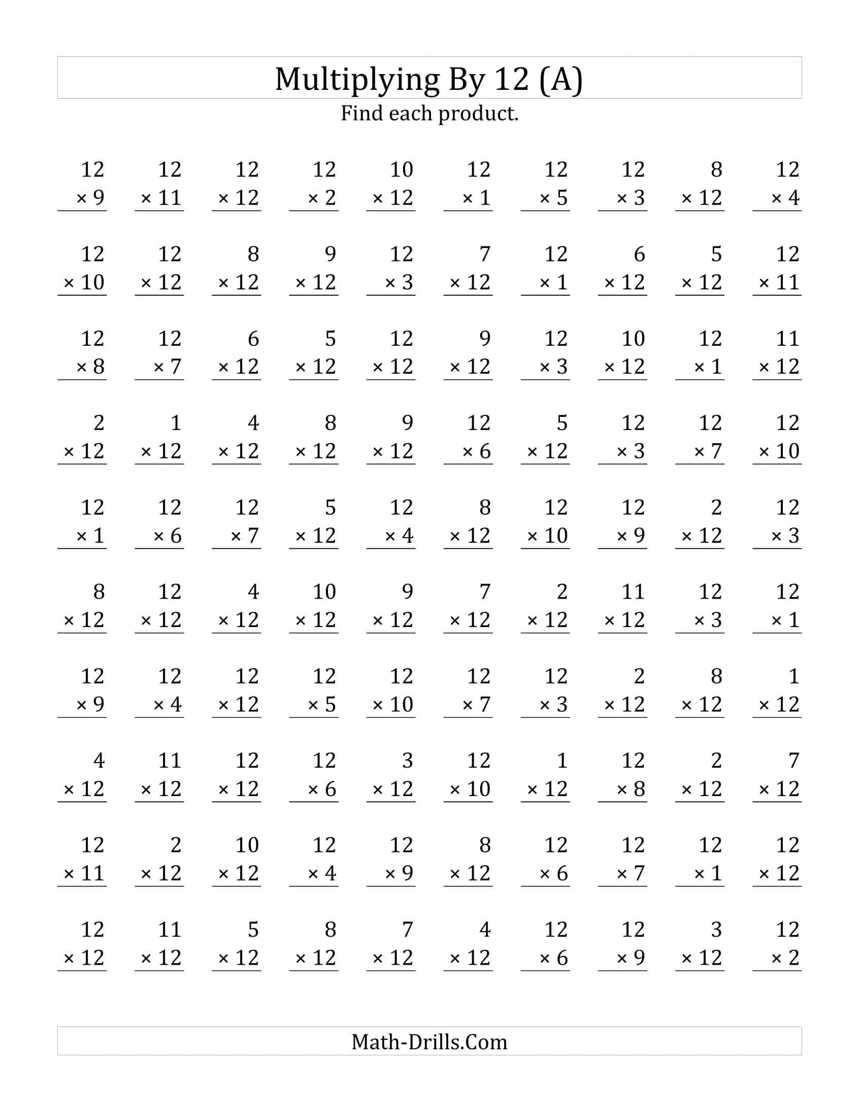 Free Printable Multiplication Worksheets 1 12