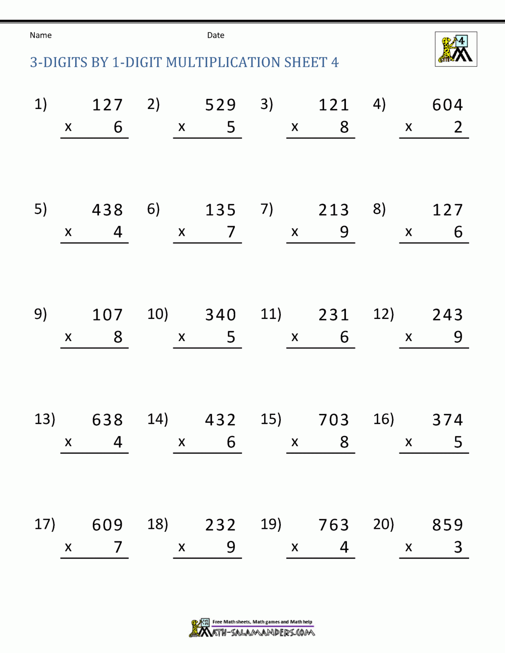 4Th Grade Multiplication Worksheets Free Printable