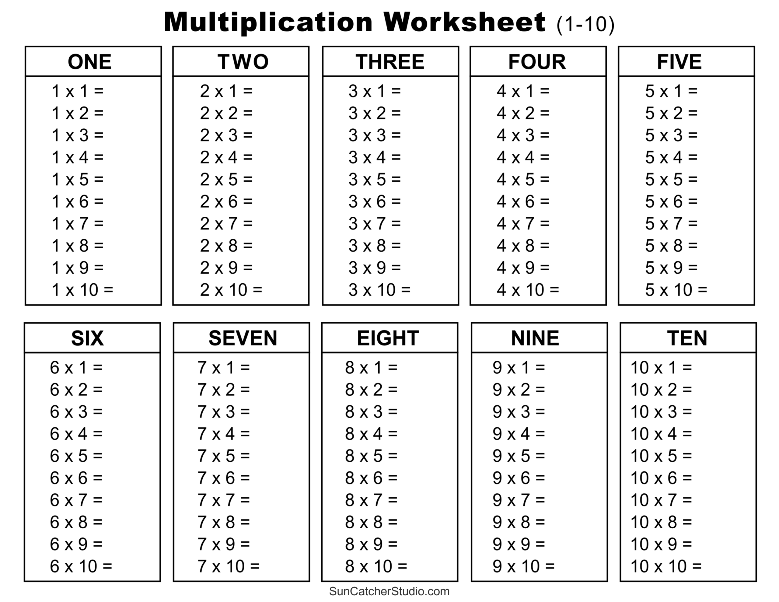 Printable Times Table Worksheets Free