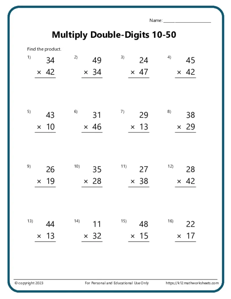 Free Printable Multiplication Facts Worksheets