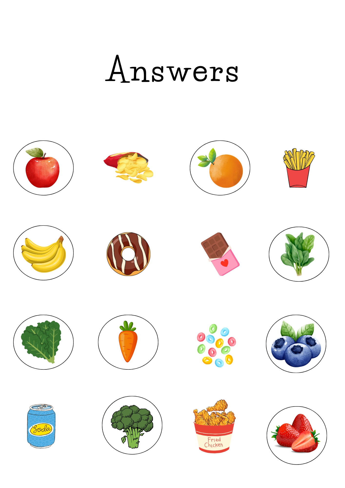 Free Printable Healthy Food Worksheets