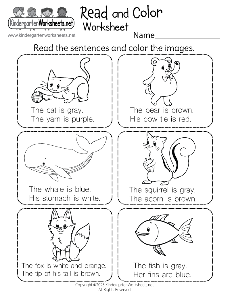 Free Kindergarten Printable Worksheets Reading