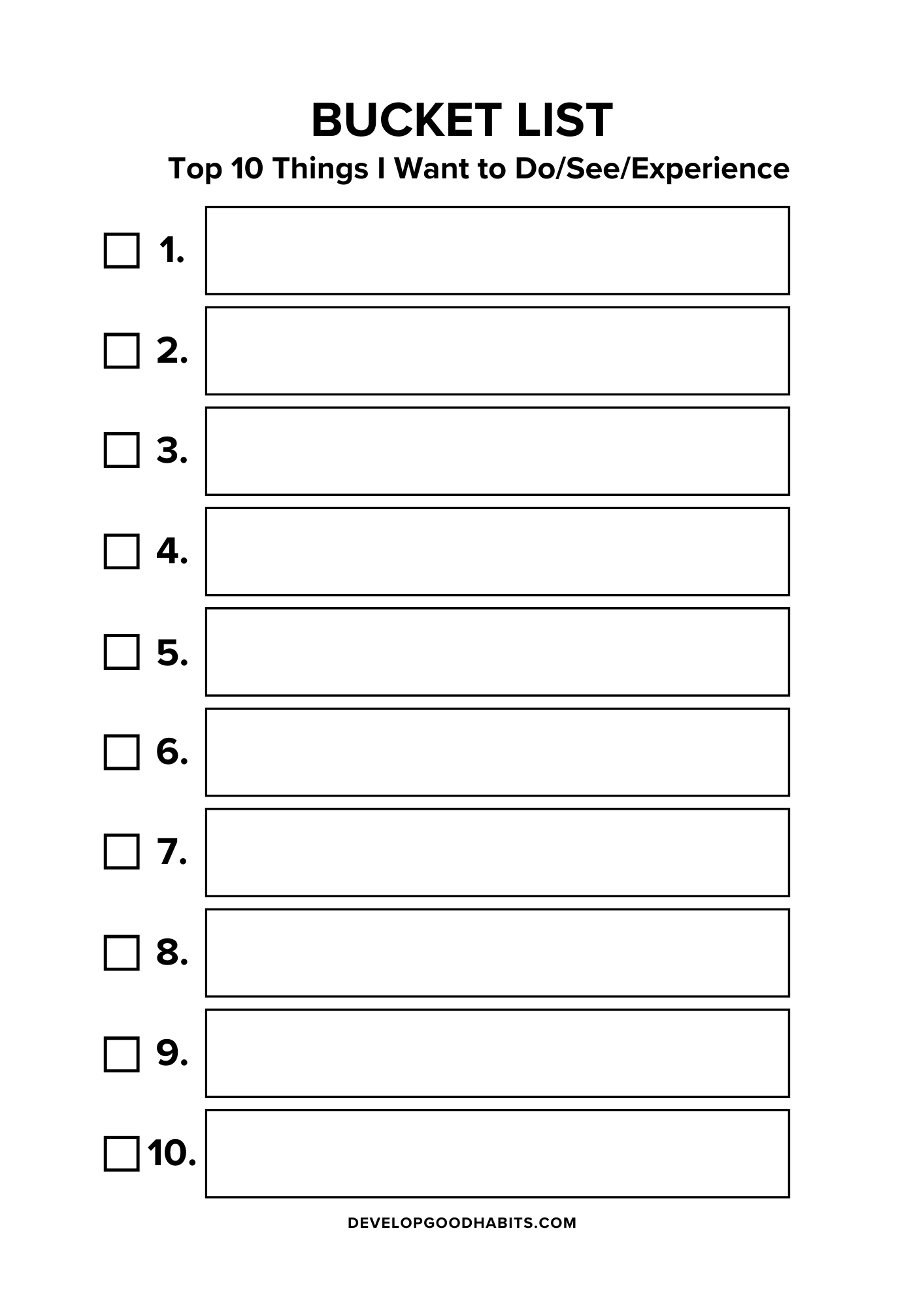 Cute Printable Bucket List Template