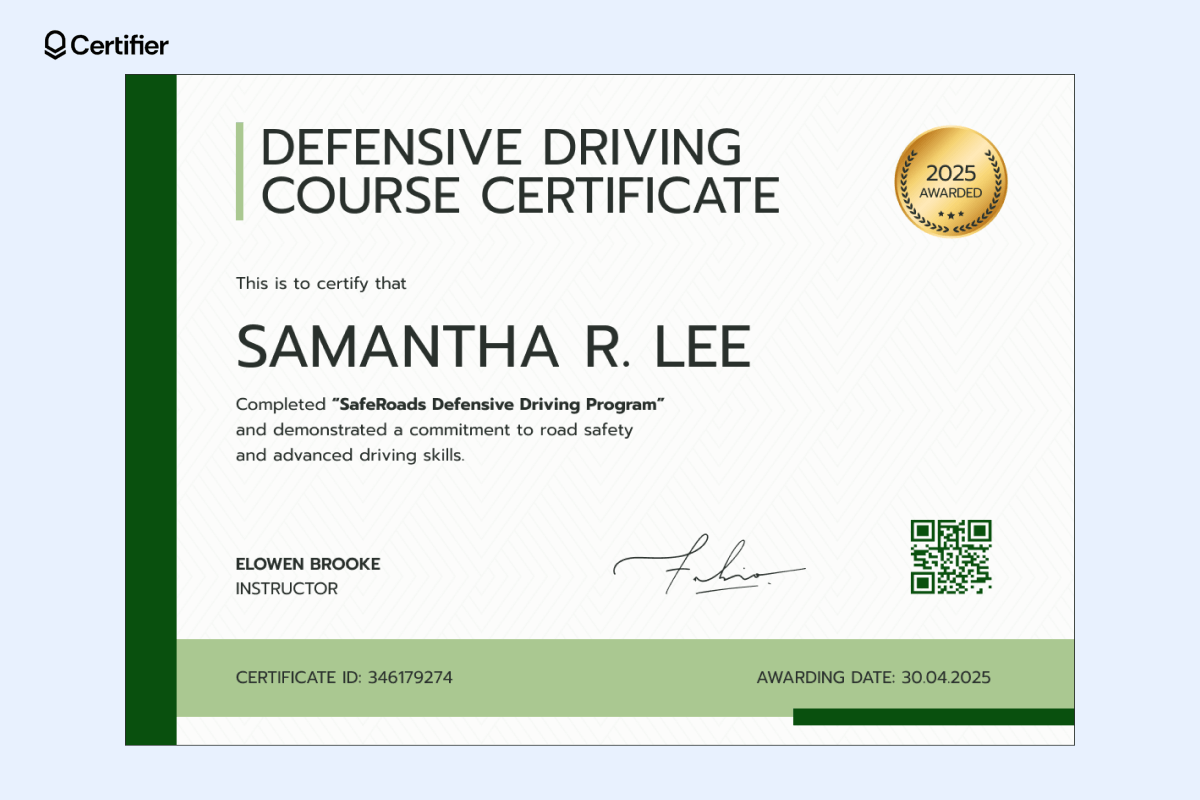 15 Printable Defensive Driving Certificate Templates