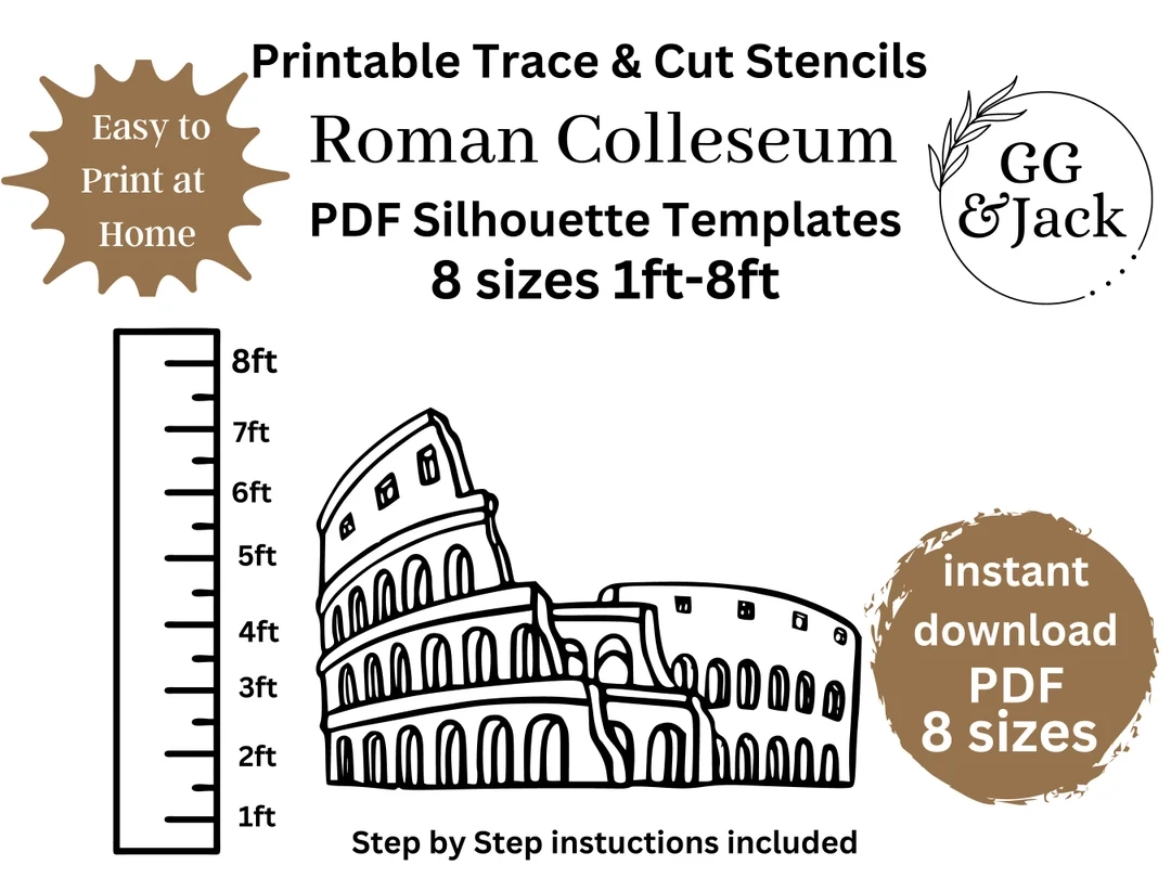 1ft To 8ft Roman Colosseum Template Silhouette Pattern Construction Woodworking Pdf Pattern pdf Printable Digital Stencil Set Yard Art Etsy