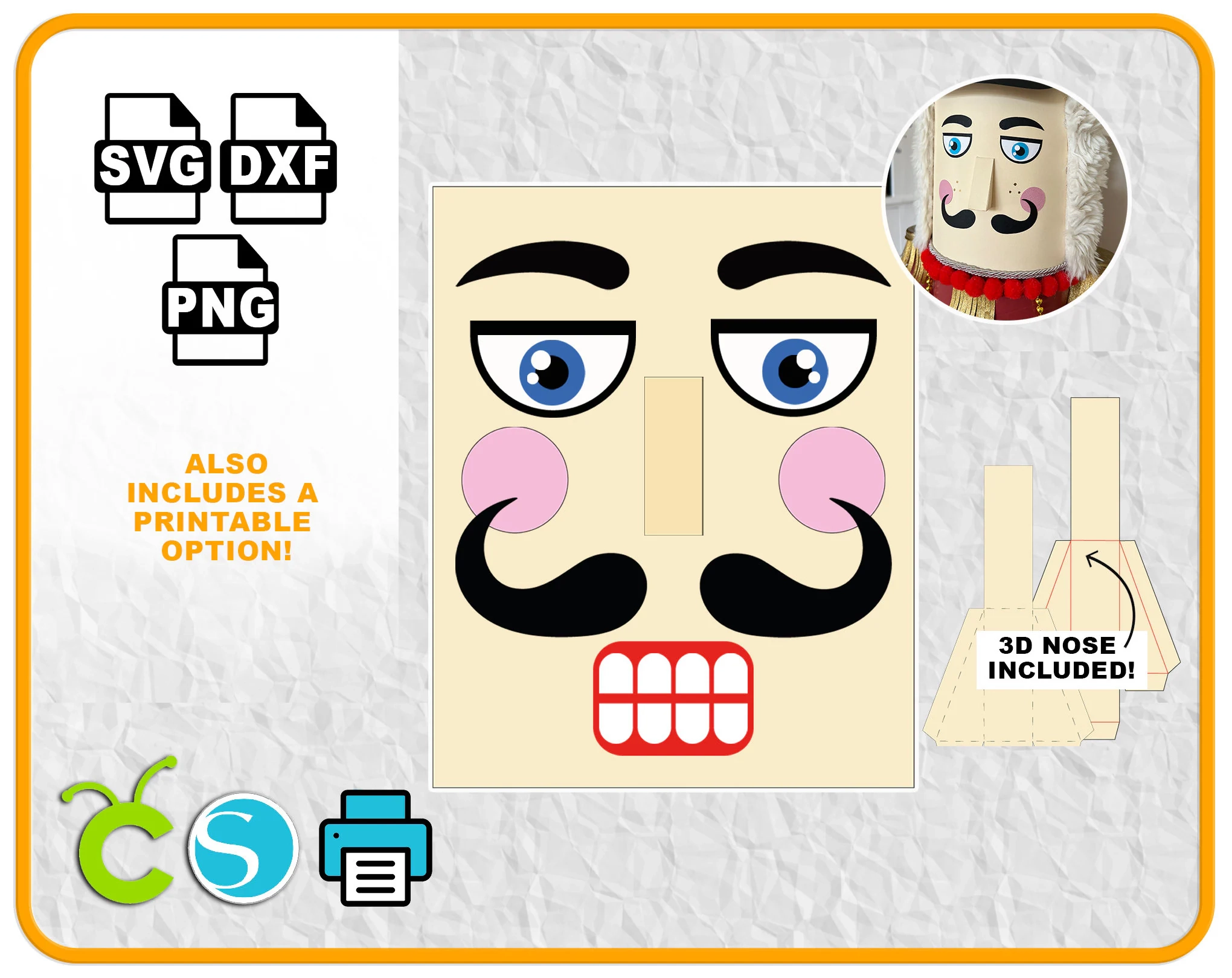 2D Nutcracker Face With 3D Nose SVG Nutcracker Face SVG Includes Printable Option Christmas SVG File For Cricut Silhouette And Print Etsy Sweden