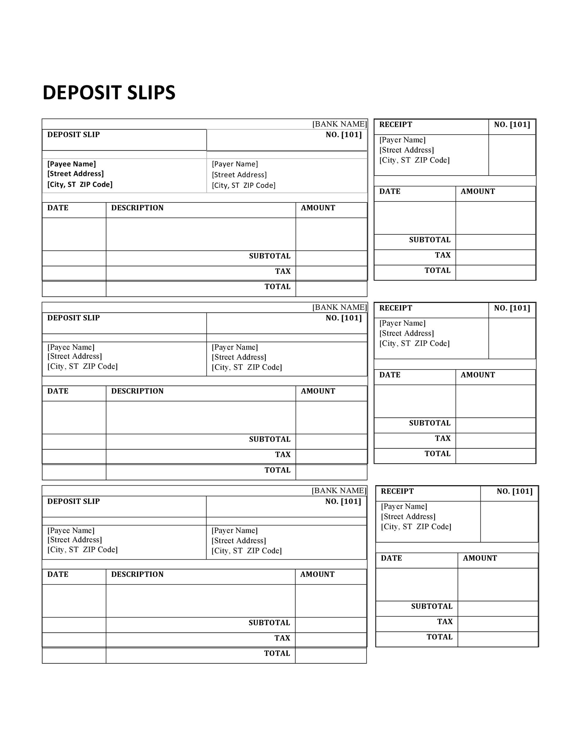 Free Printable Printable Deposit Slip Template Free Printable Printable Deposit Slip Template