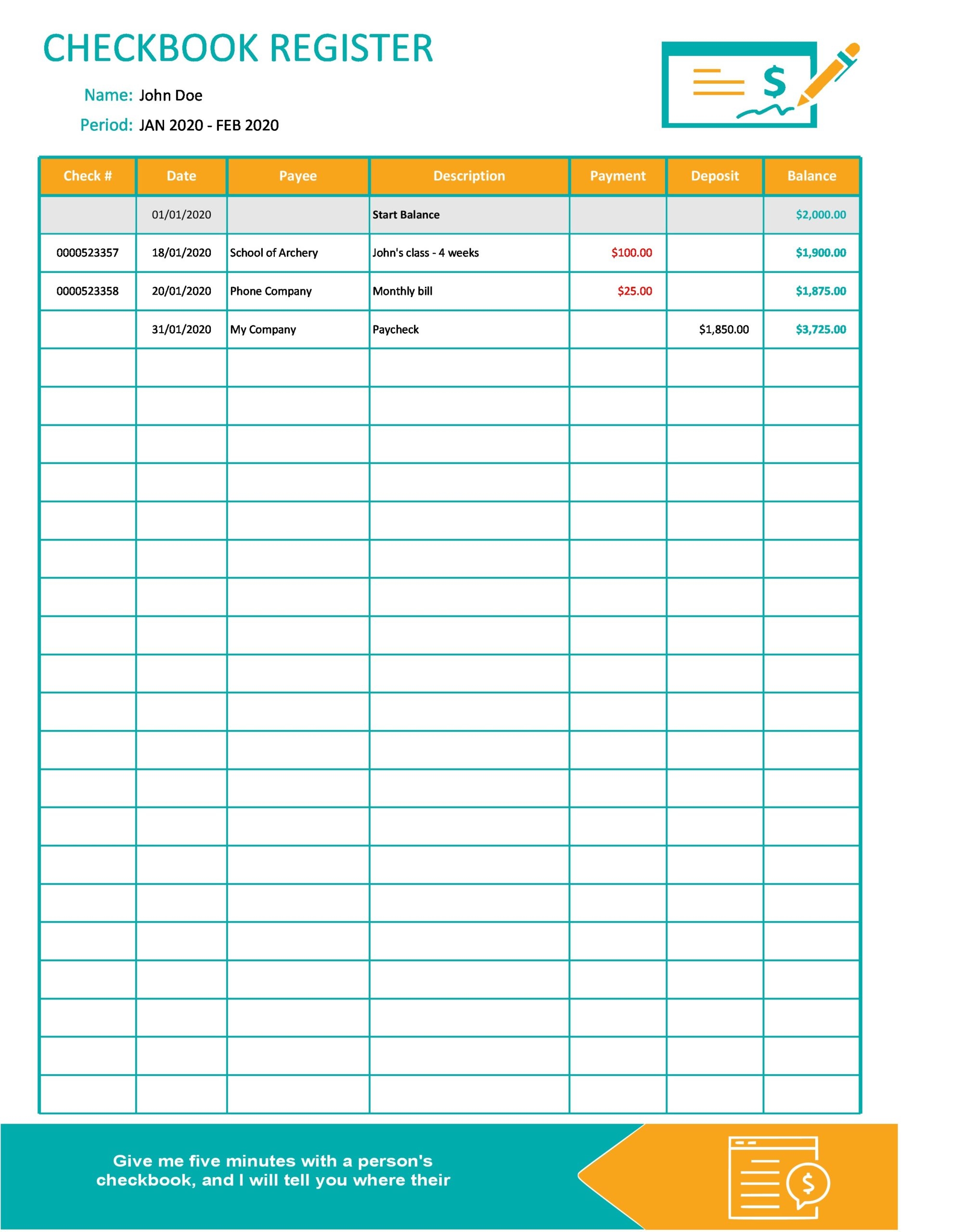 Free Printable Check Register Templates