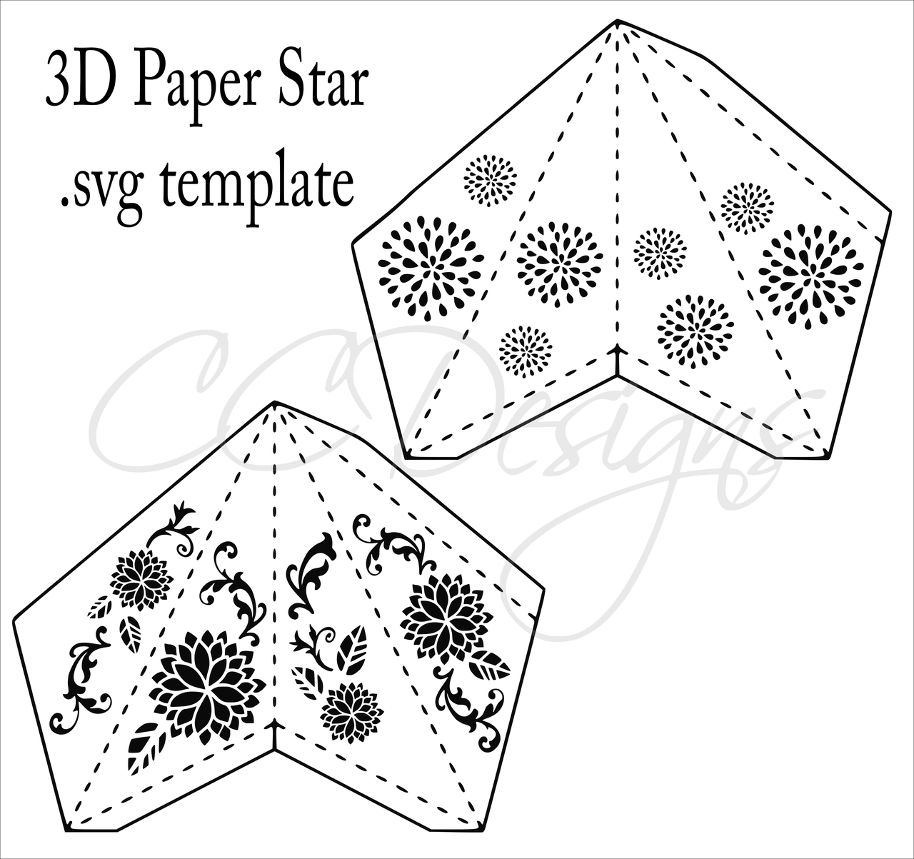 3D Paper Star Templates DIY Paper Star Craft SVG PDF Template Catching Colorflies
