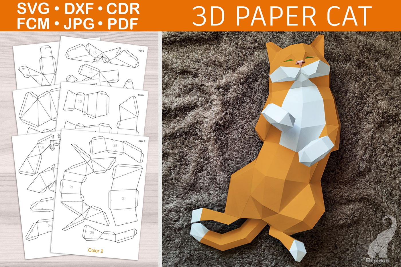 3D Papercraft Cat Template Behance