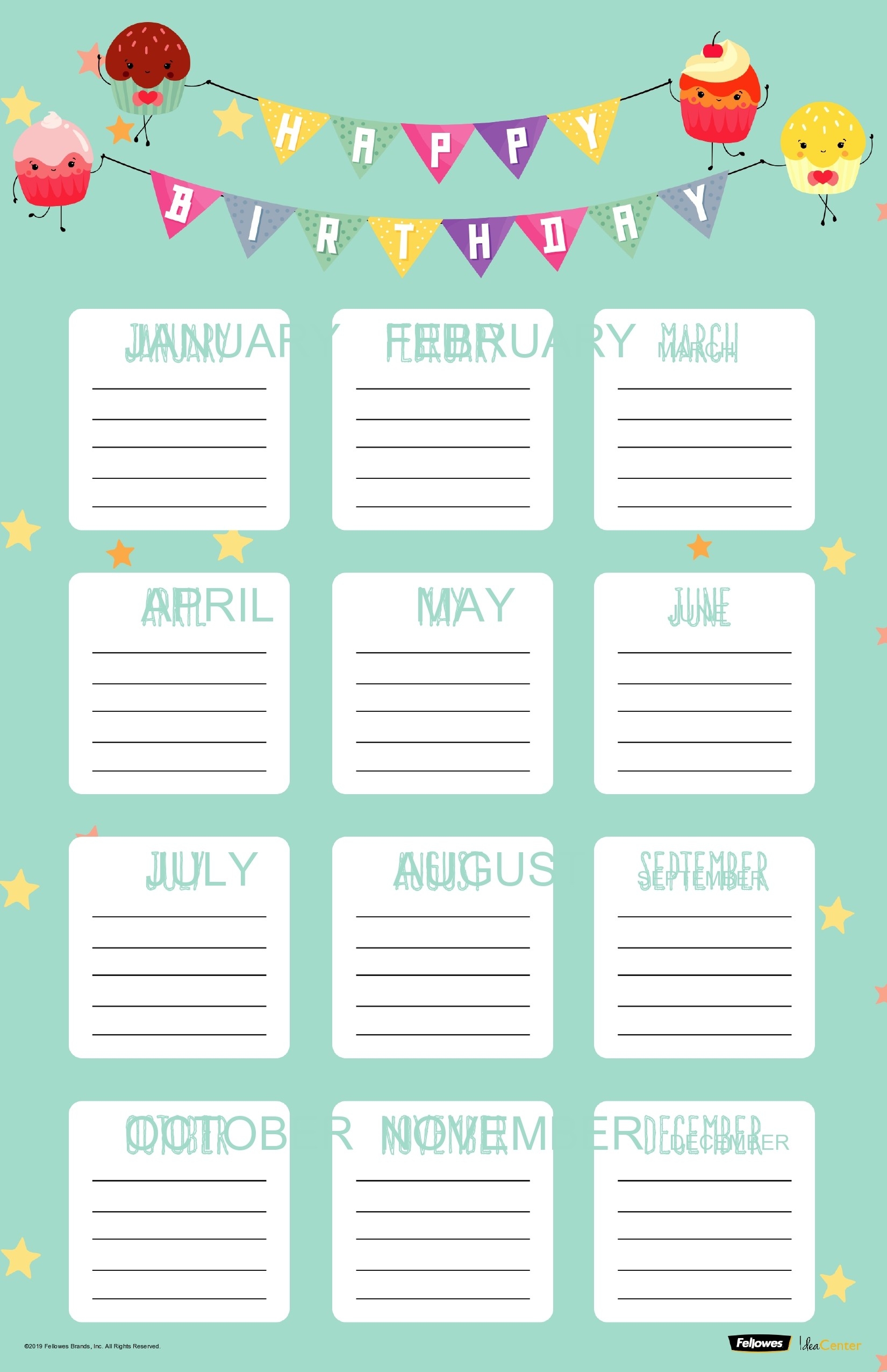 Free Printable Office Birthday Calendar Template