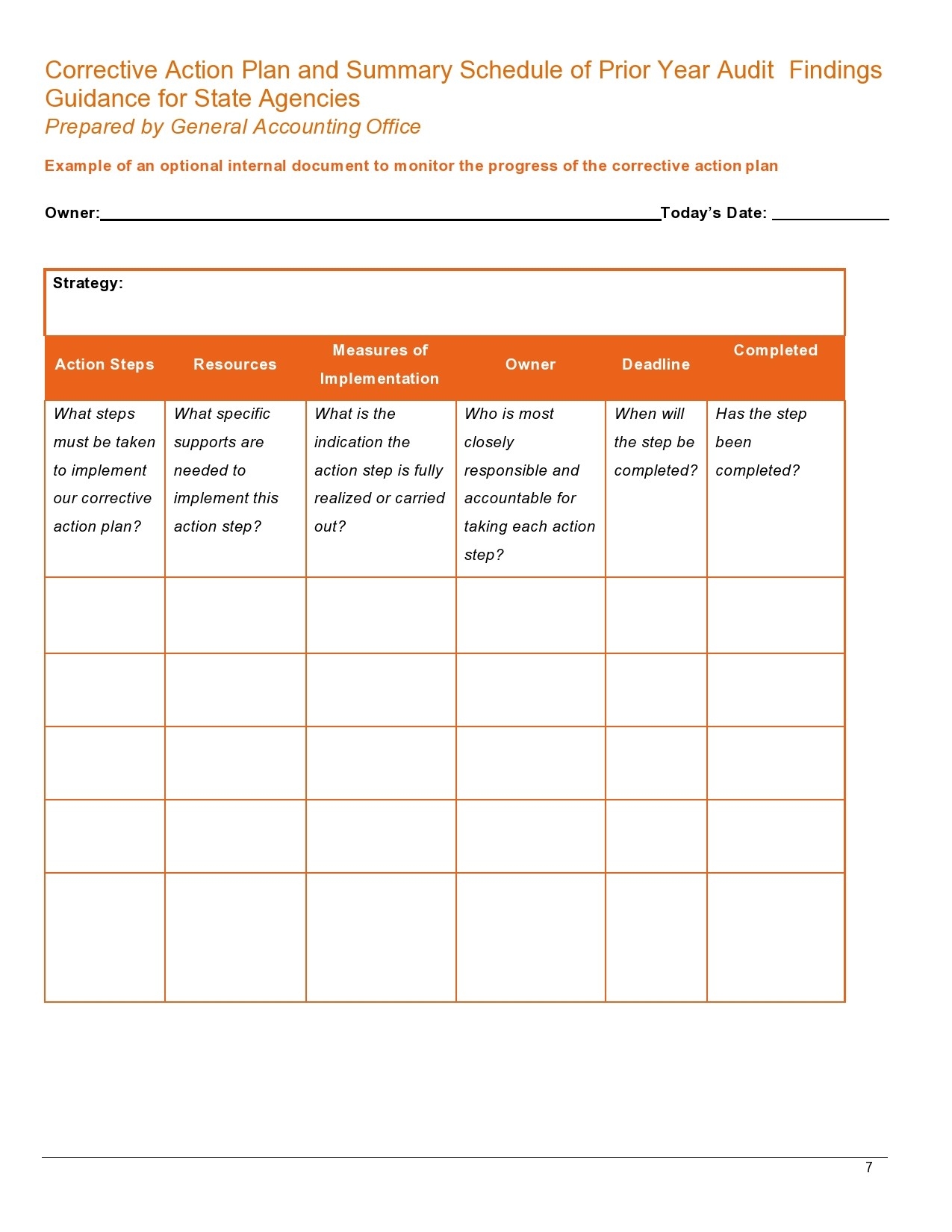 Printable Corrective Action Plan Template Printable Corrective Action Plan Template
