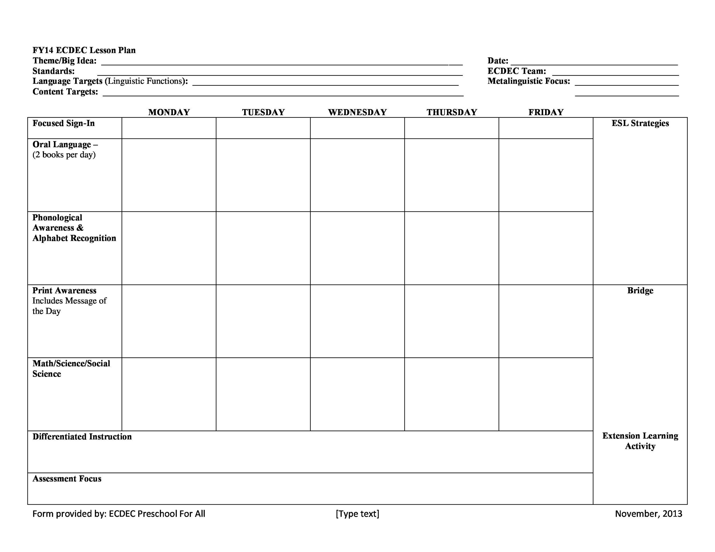 Free Printable Lesson Plan Template Free Printable Lesson Plan Template
