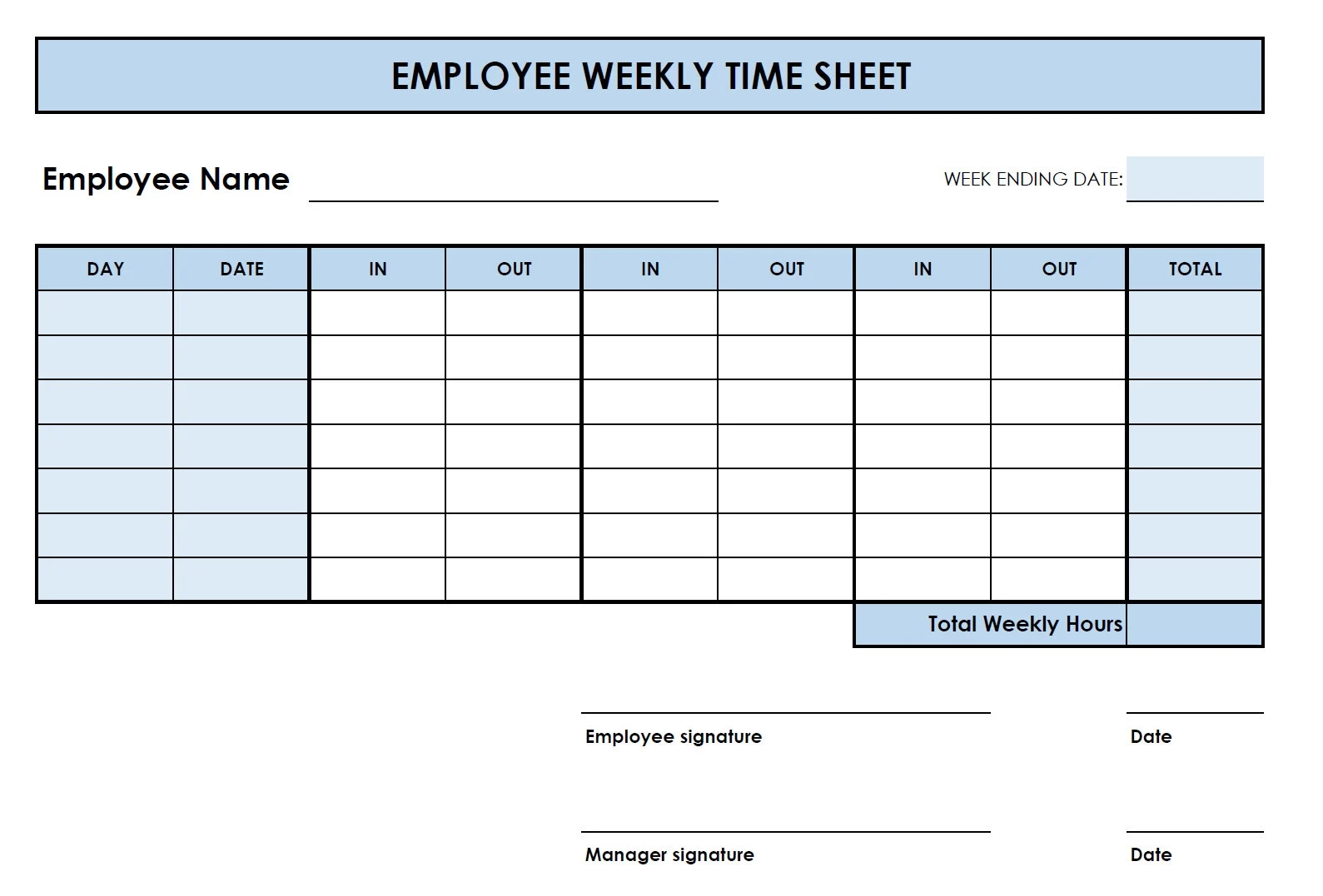 Printable Weekly Timesheet Template Word