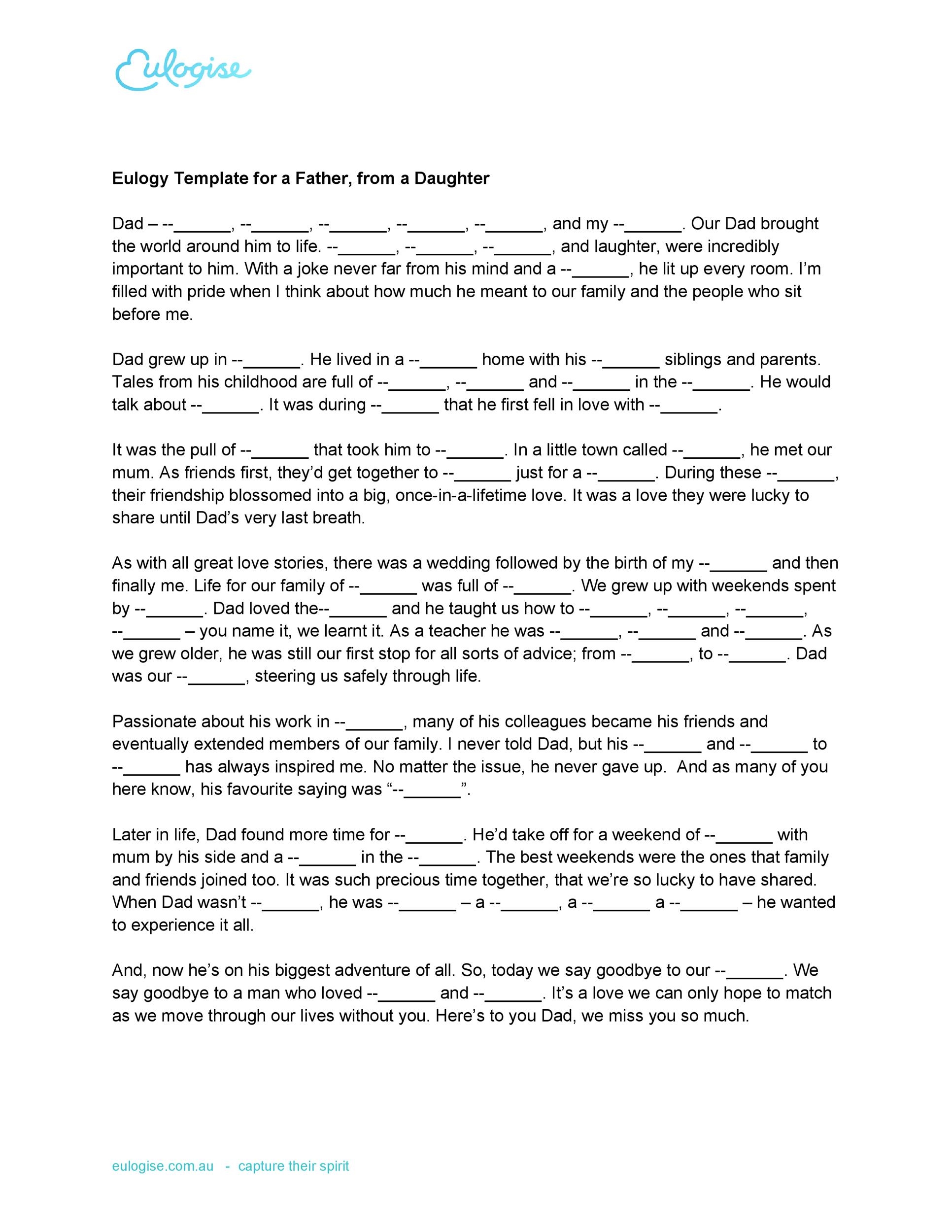 50 Best Eulogy Templates For Relatives Or Friends TemplateLab