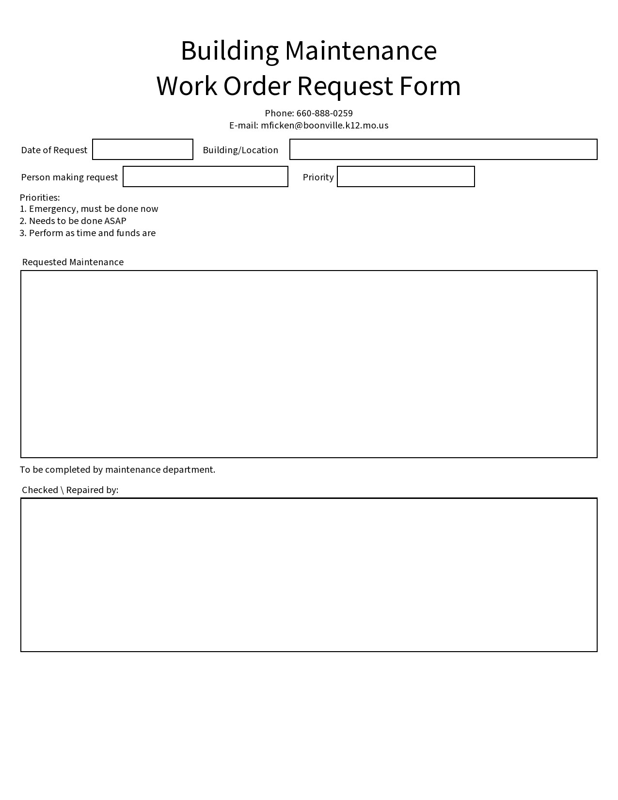 Free Printable Maintenance Request Form Template Free Printable Maintenance Request Form Template
