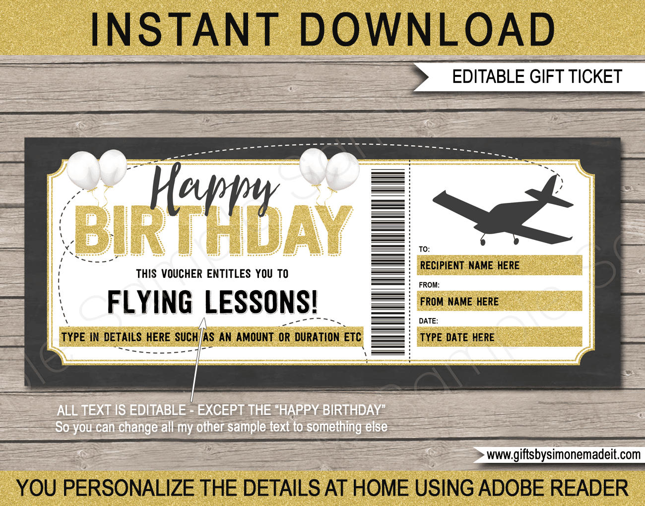 Birthday Flying Lessons Voucher Template Pilot Gift Certificate