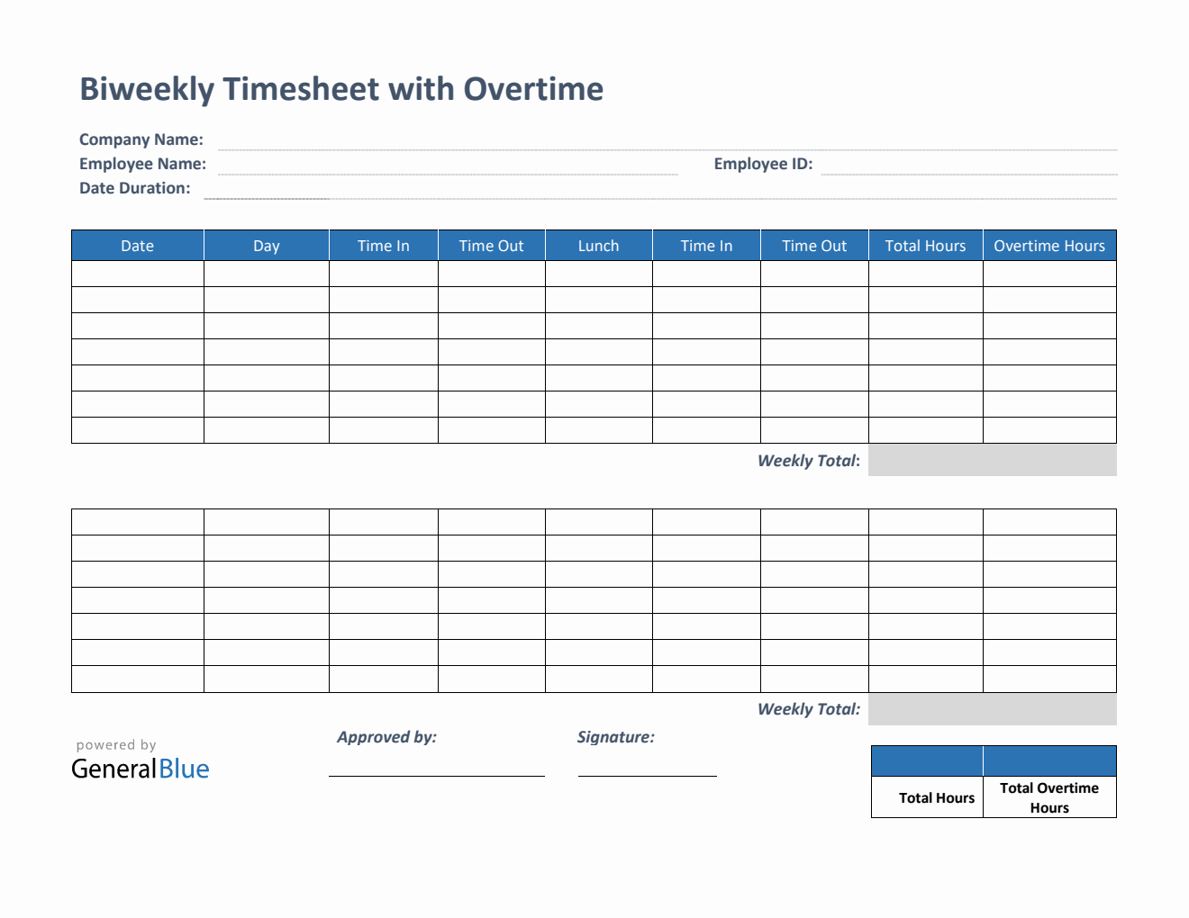 Biweekly Timesheet Templates