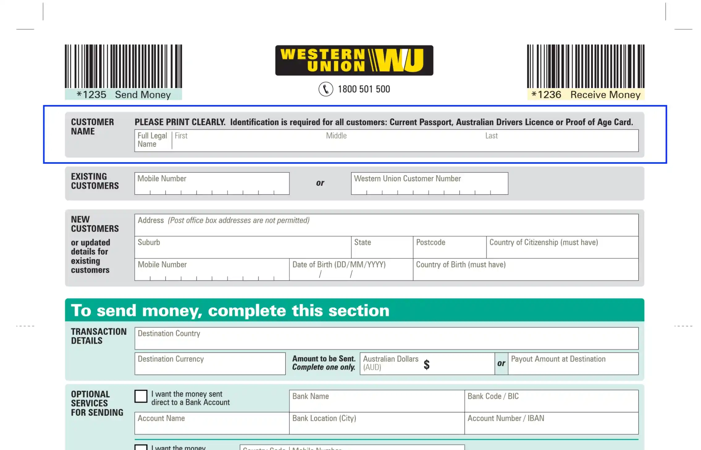 Blank Western Union Money Order Template Printable
