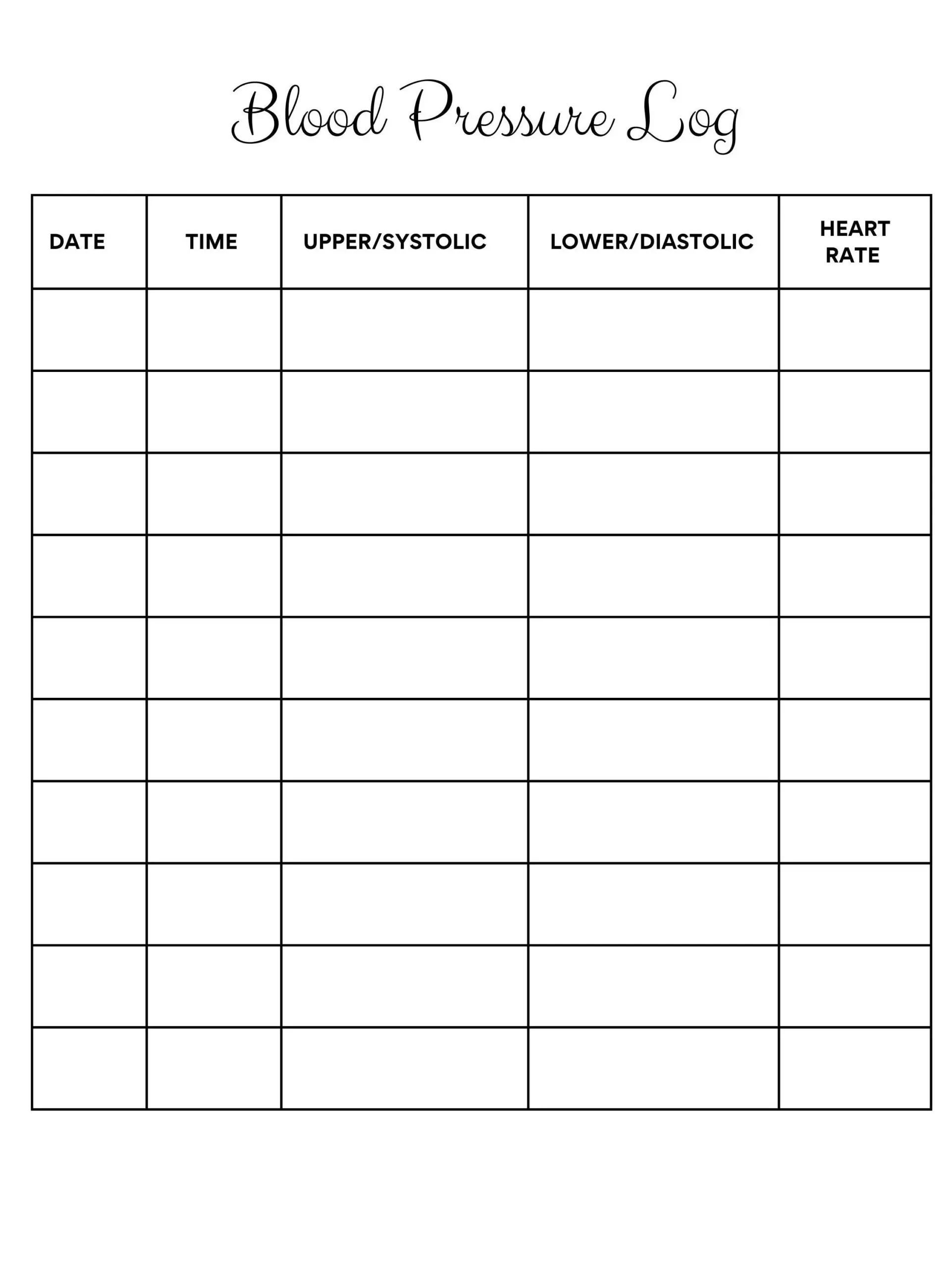 Printable Blood Pressure Log Template Printable Blood Pressure Log Template