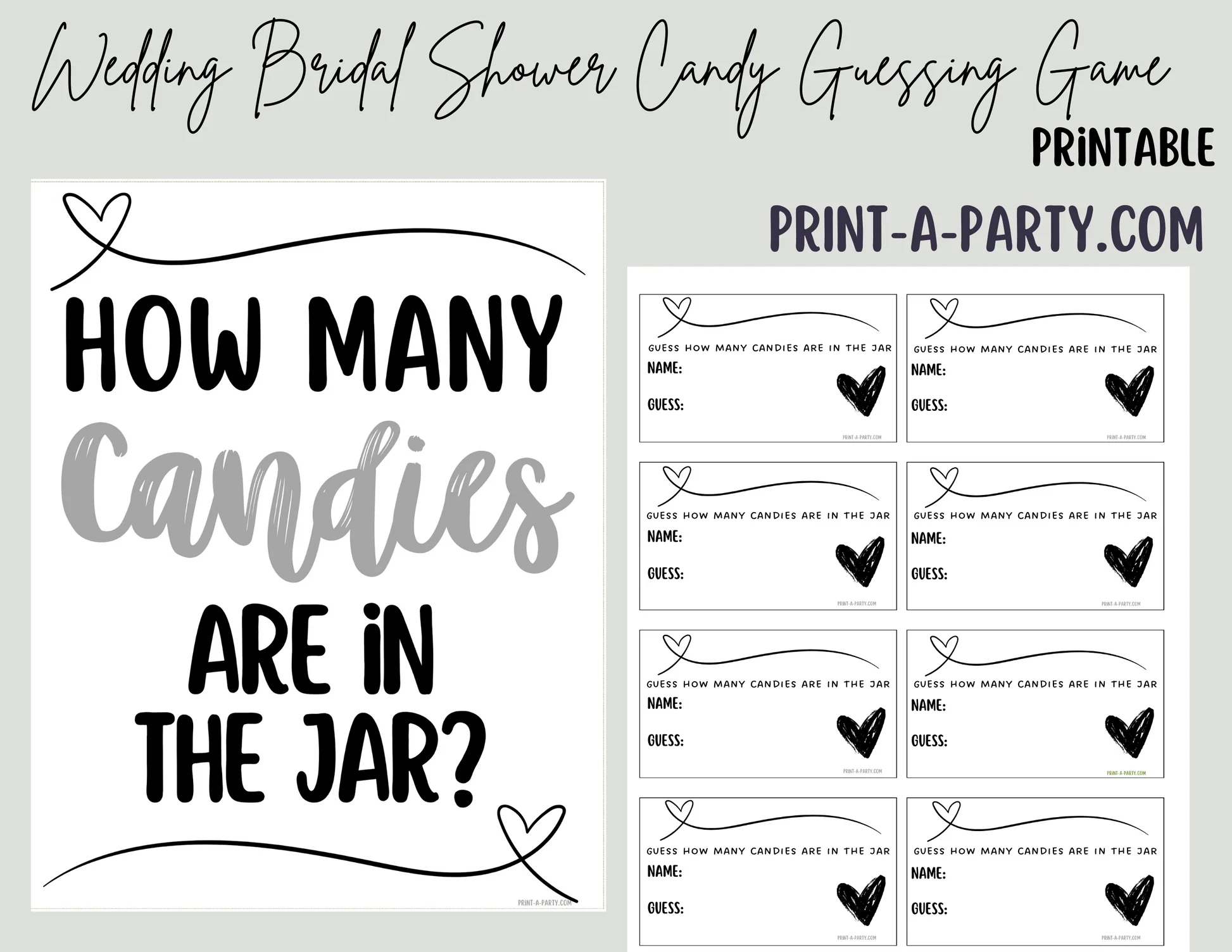 Bridal Or Wedding Candy Guessing Game Printable Sign And Cards For B PrintAParty