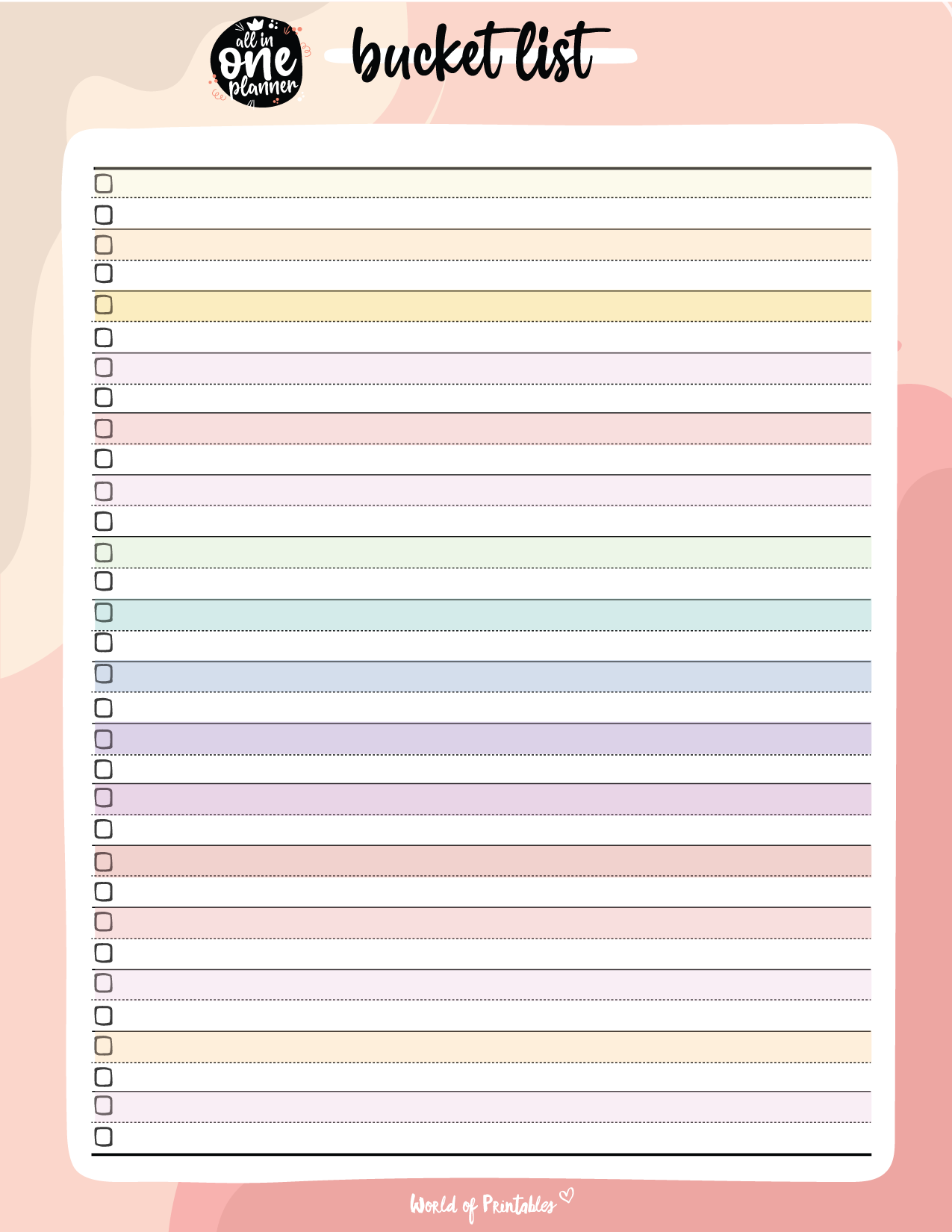 Bucket List Template 16 Inspirational Styles World Of Printables