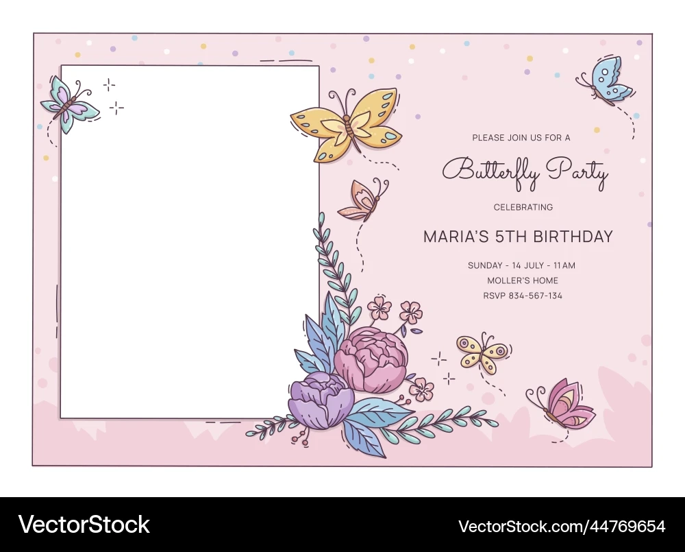 Butterfly Birthday Invitation Vector Images Graphics For Commercial Use VectorStock