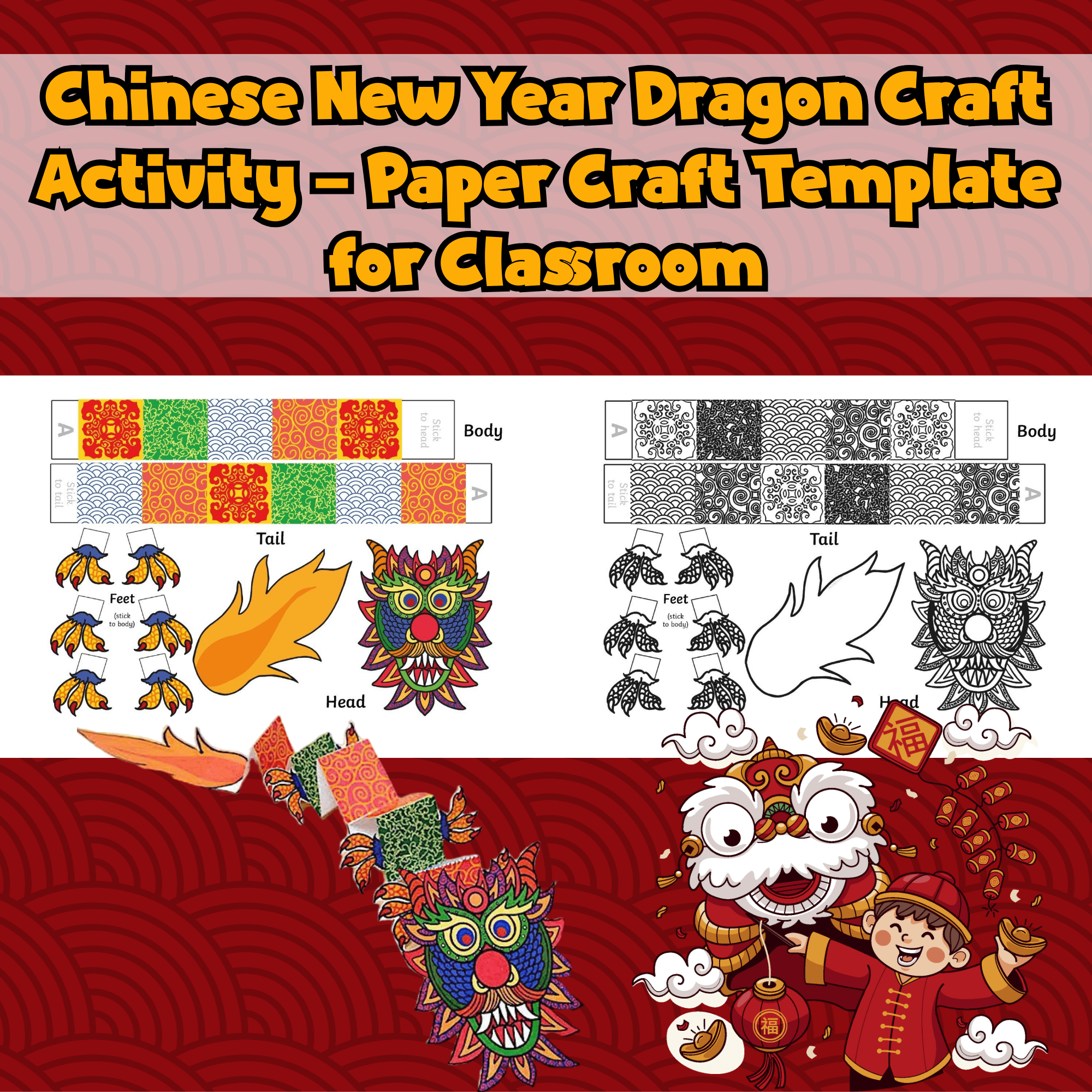 Chinese New Year Dragon Craft Activity Paper Craft Template For Classroom Made By Teachers