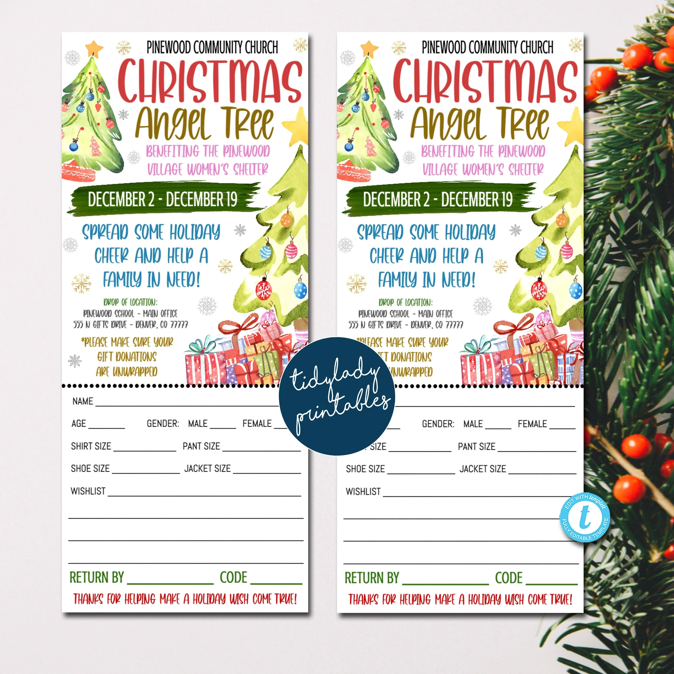 Christmas Angel Tree Tags Holiday Fundraiser TidyLady Printables