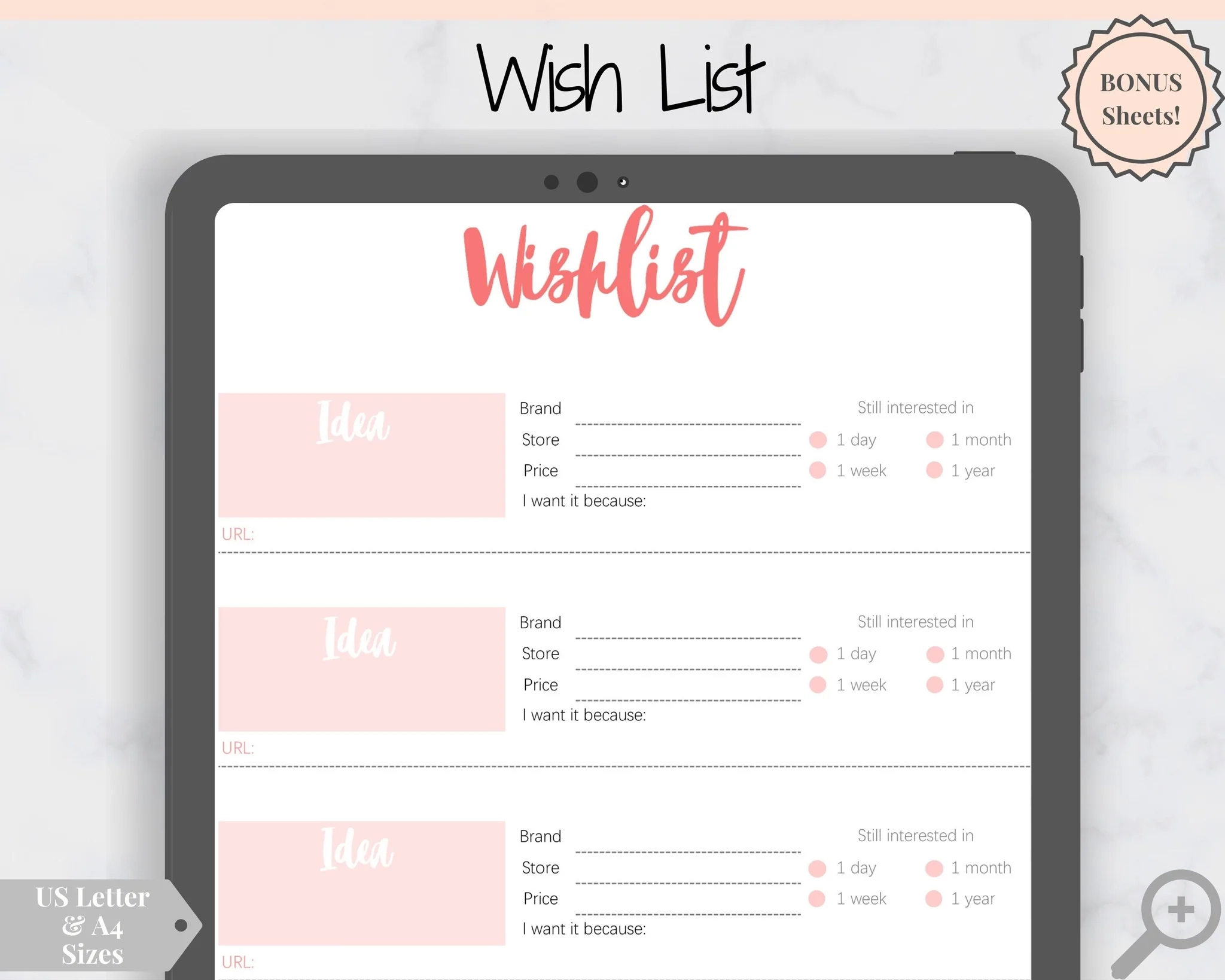 Christmas Birthday Wishlist Printable Tracker Template Insert