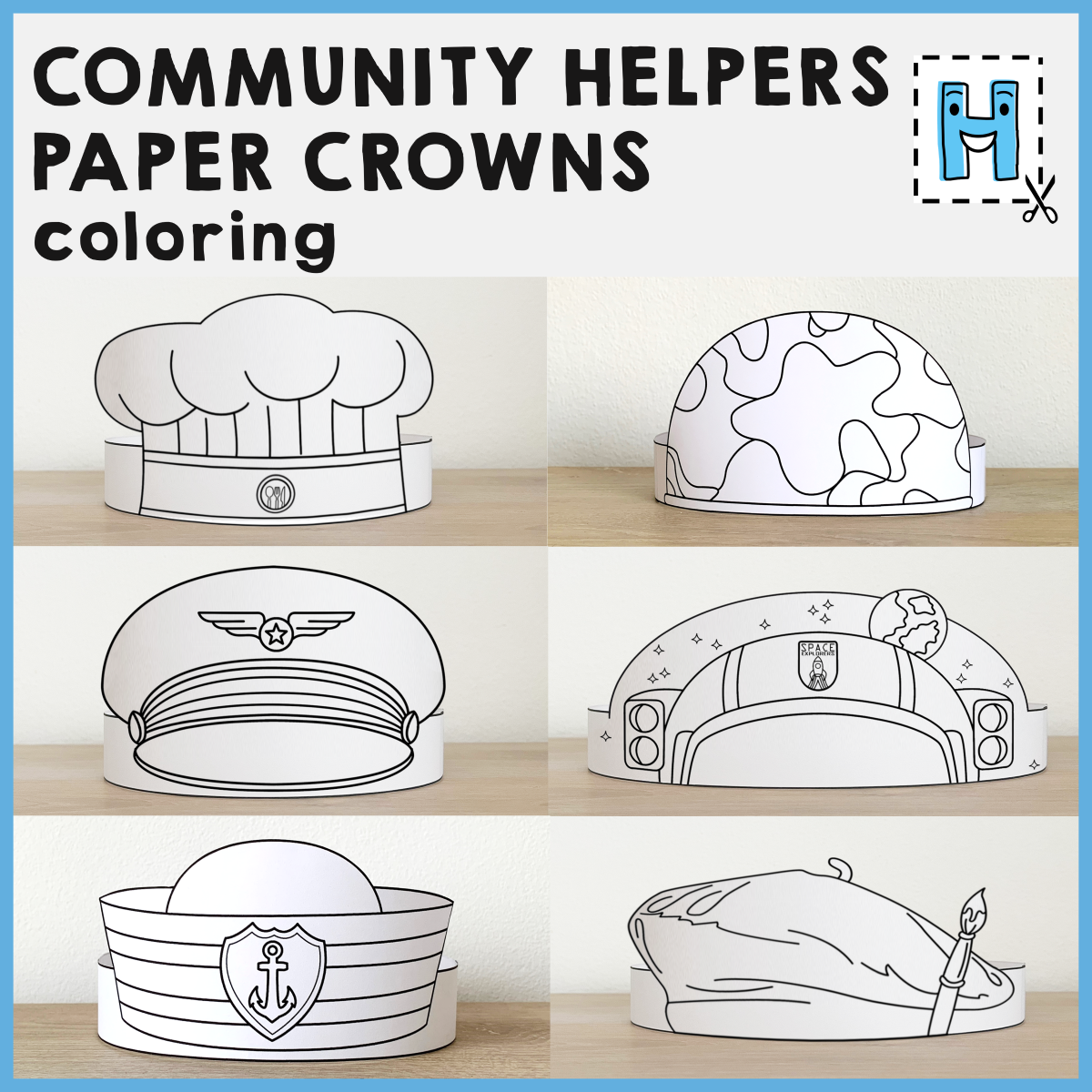 Community Helpers Paper Hats Career Day Printable Paper Coloring Craft Activity Made By Teachers