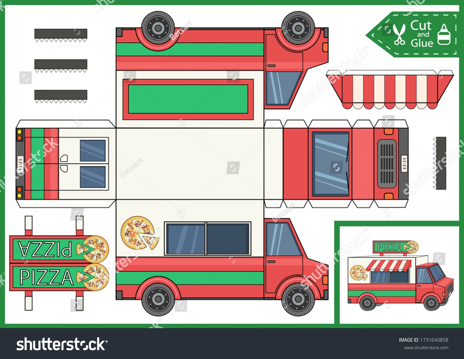 Cut Paper 3d Pizza Truck Diy Stock Vector Royalty Free 1731640858 Shutterstock