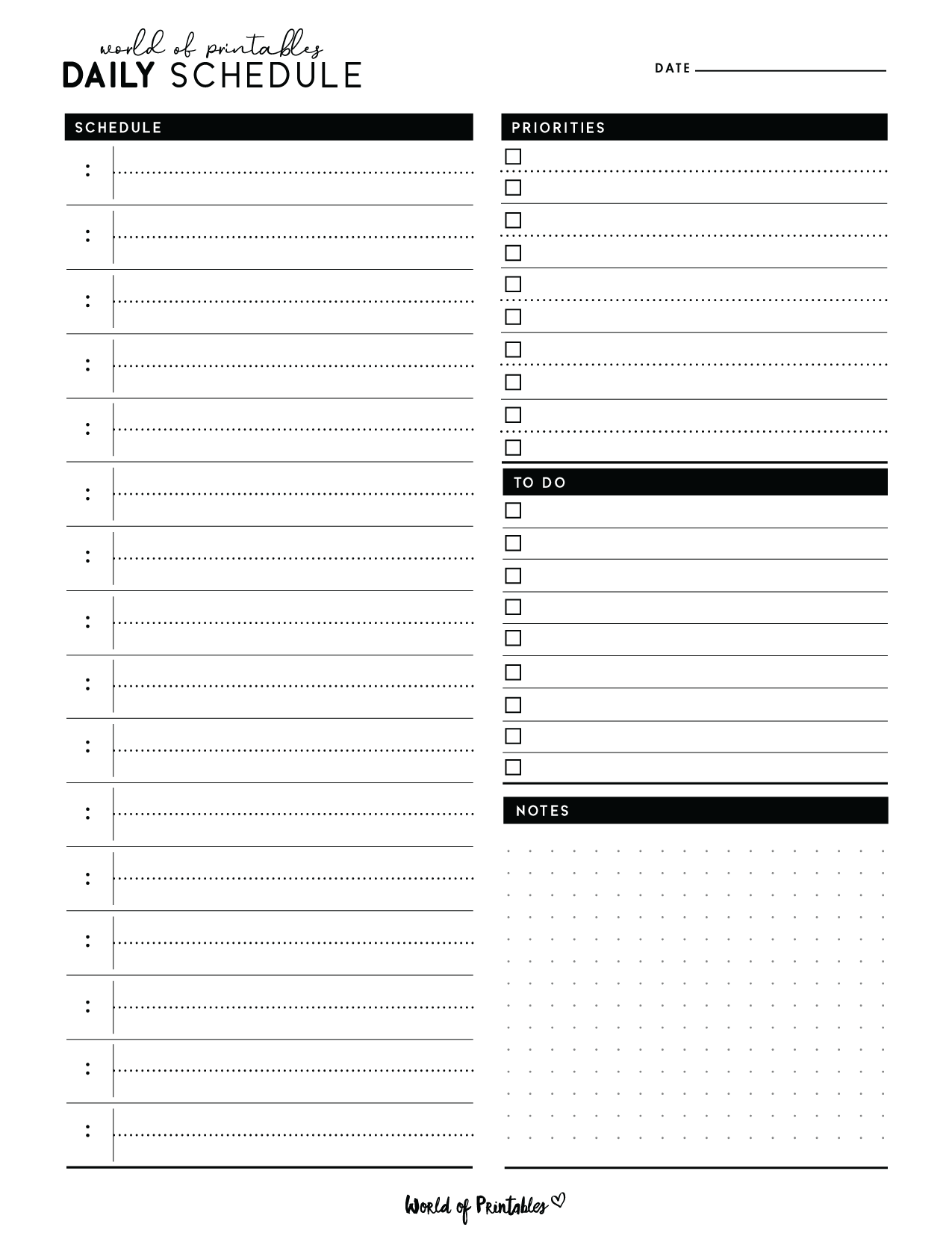 Free Daily Schedule Template Printable