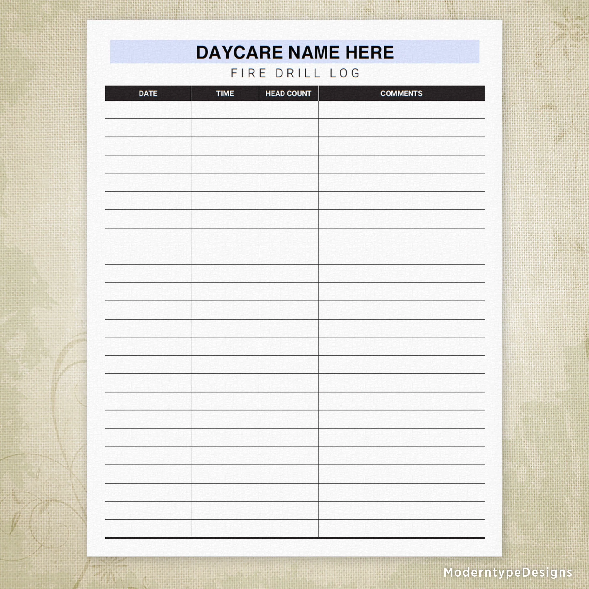 Daycare Fire Drill Log Printable Personalized Daycare Fire Drill Log Printable Personalized