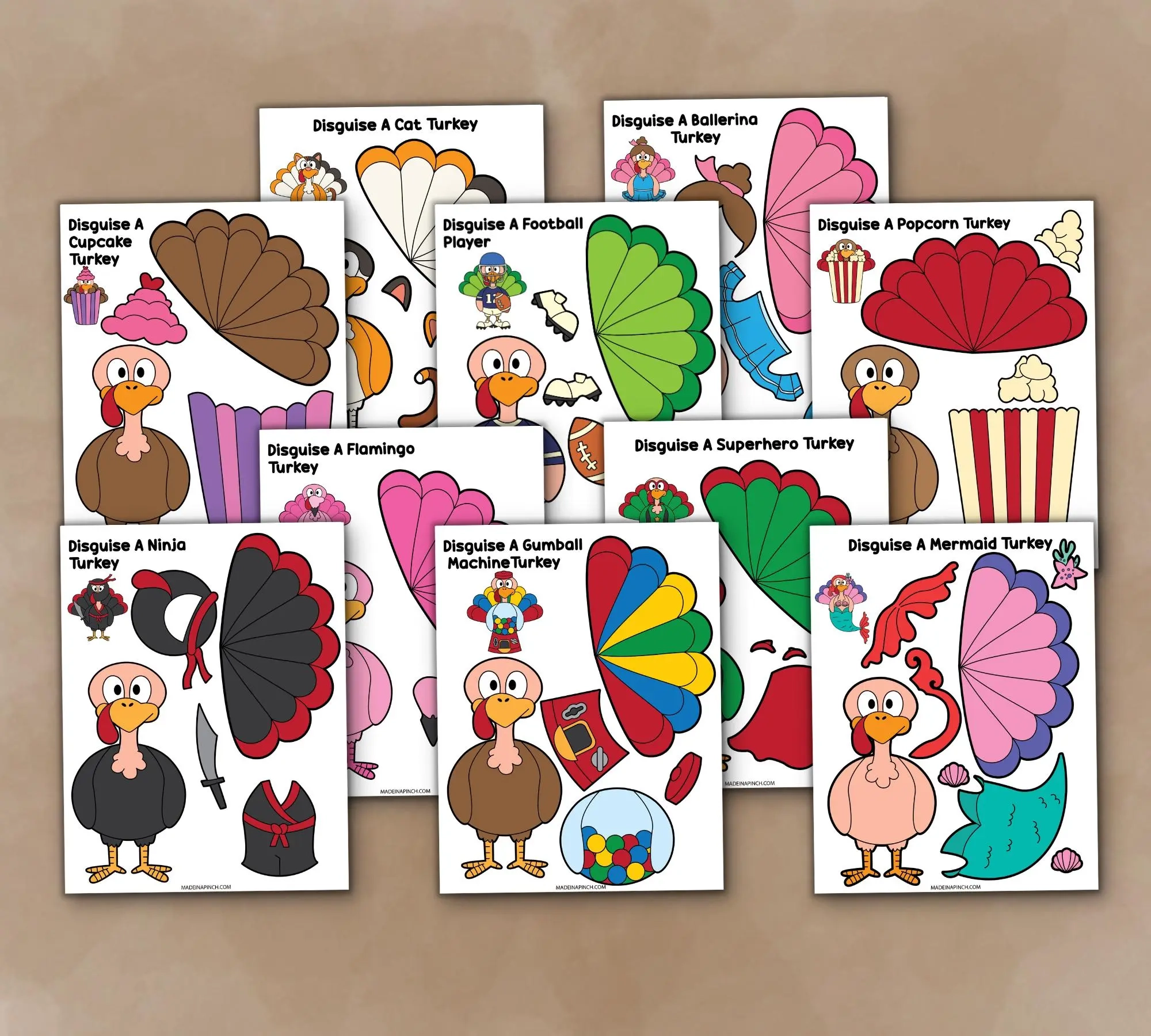 Disguise A Turkey Cut And Color Paper Craft Free Templates Made In A Pinch