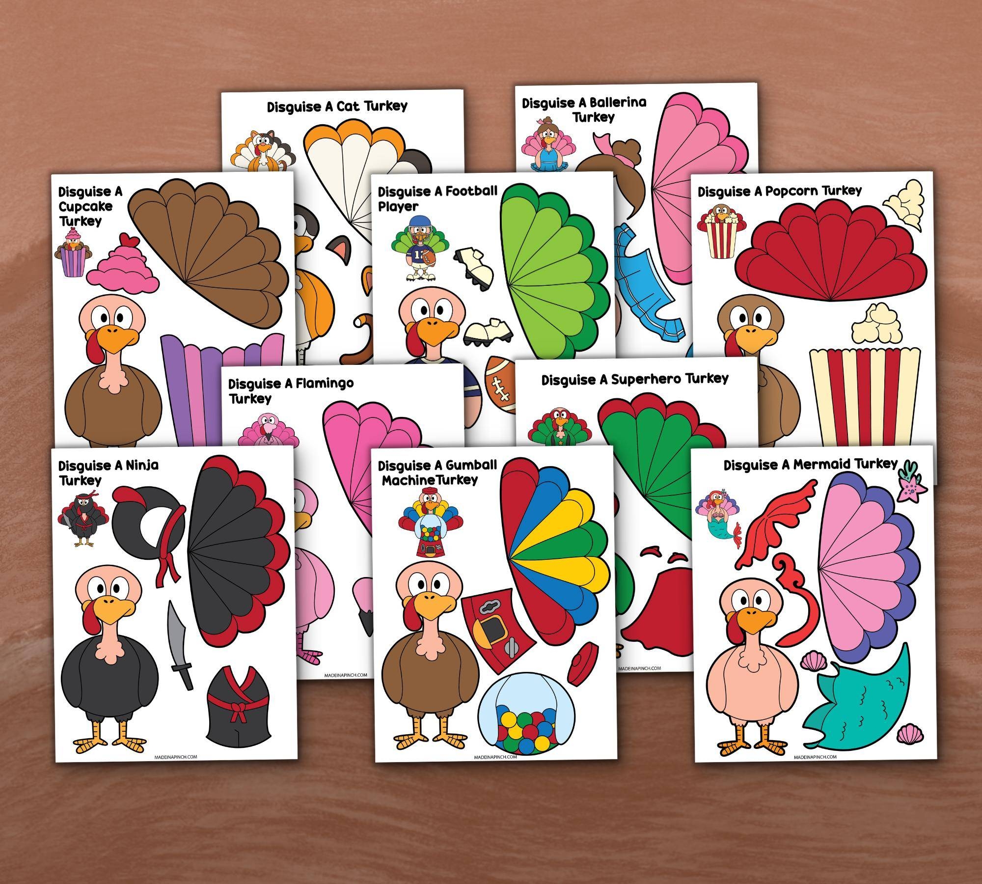 Disguise A Turkey Cut And Color Paper Craft Free Templates Made In A Pinch