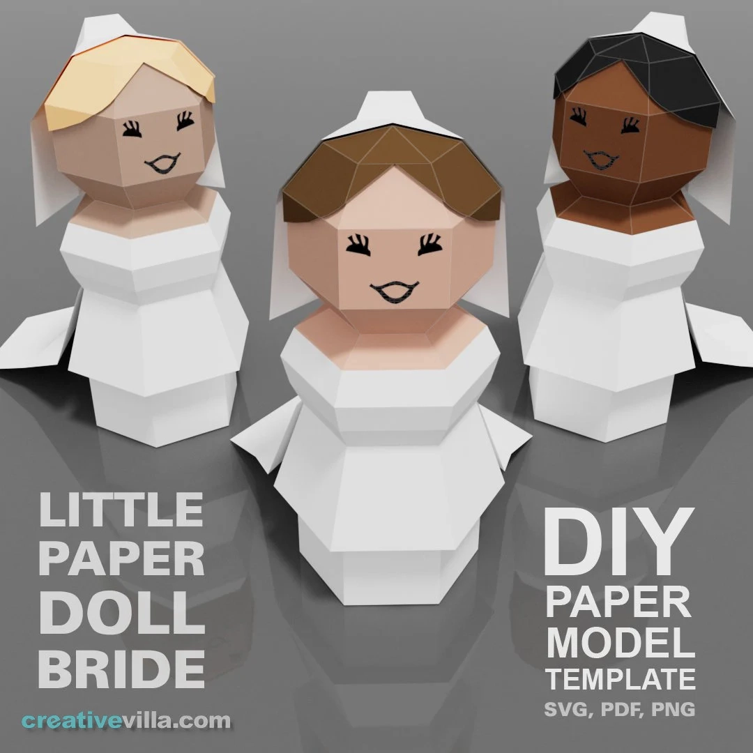 DIY Paper Doll Bride Low Poly Paper Model Template digital Download Etsy