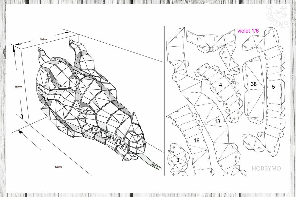DIY Paper Dragon Head 3D Papercraft Template PDF