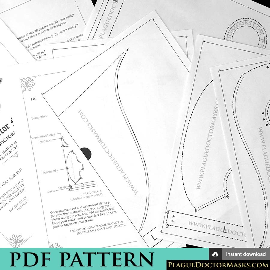 DIY Plague Doctor Mask Pattern Template With Instructions PDF Download Plague Doctor Masks
