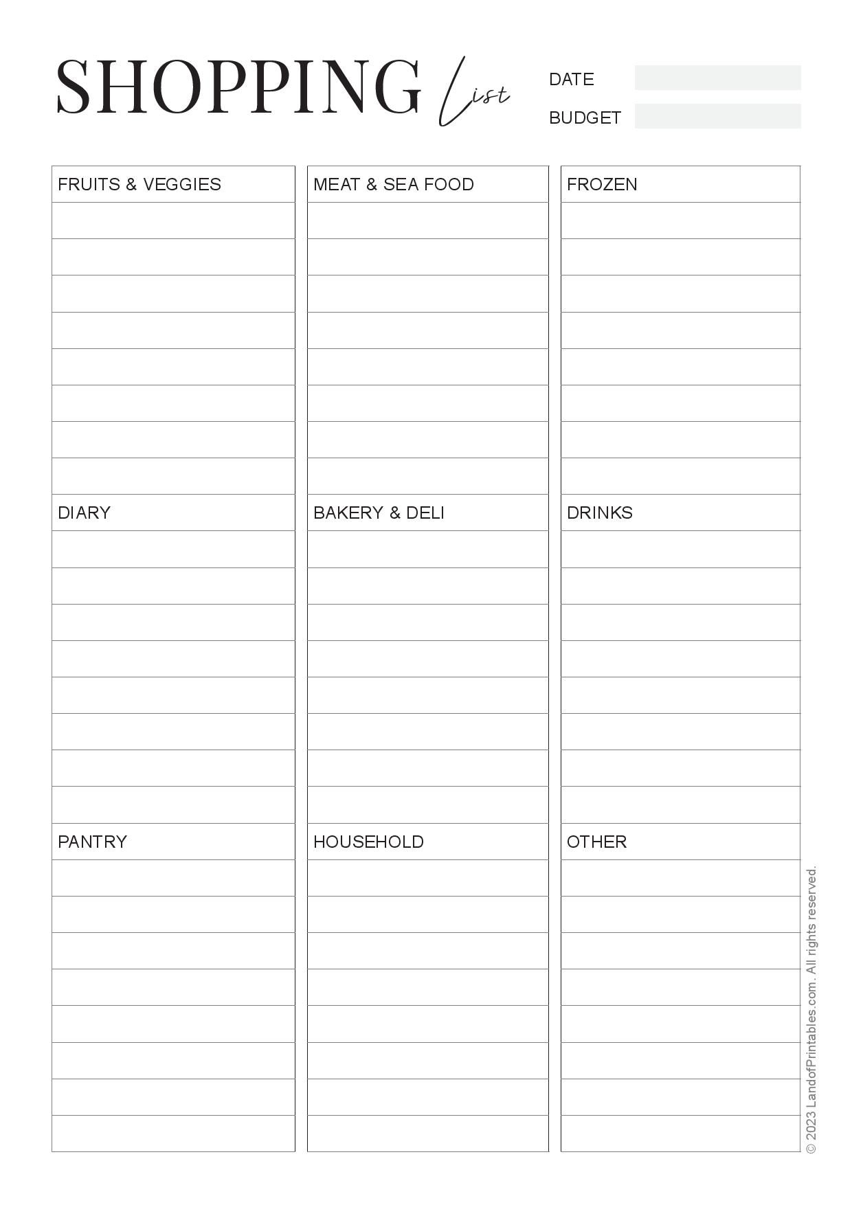 Free Printable Grocery List Templates